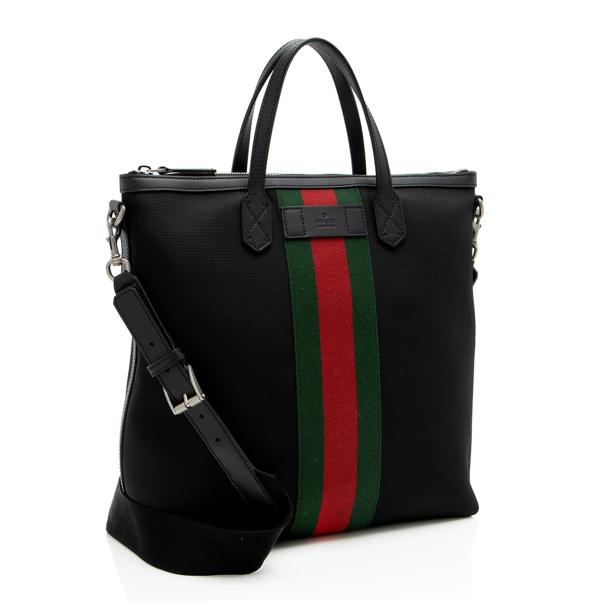 Gucci Techno Web Vertical Messenger SHF-QCAJfR Leather Canvas Nylon Black Shoulder Bag