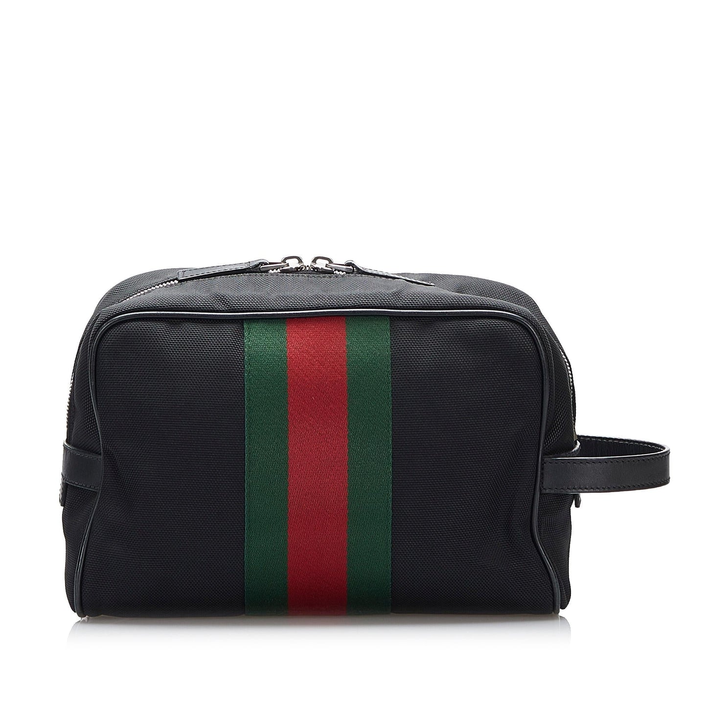 Gucci Techno Web SHG-ZIsgog Canvas Calf Black Clutch Bag