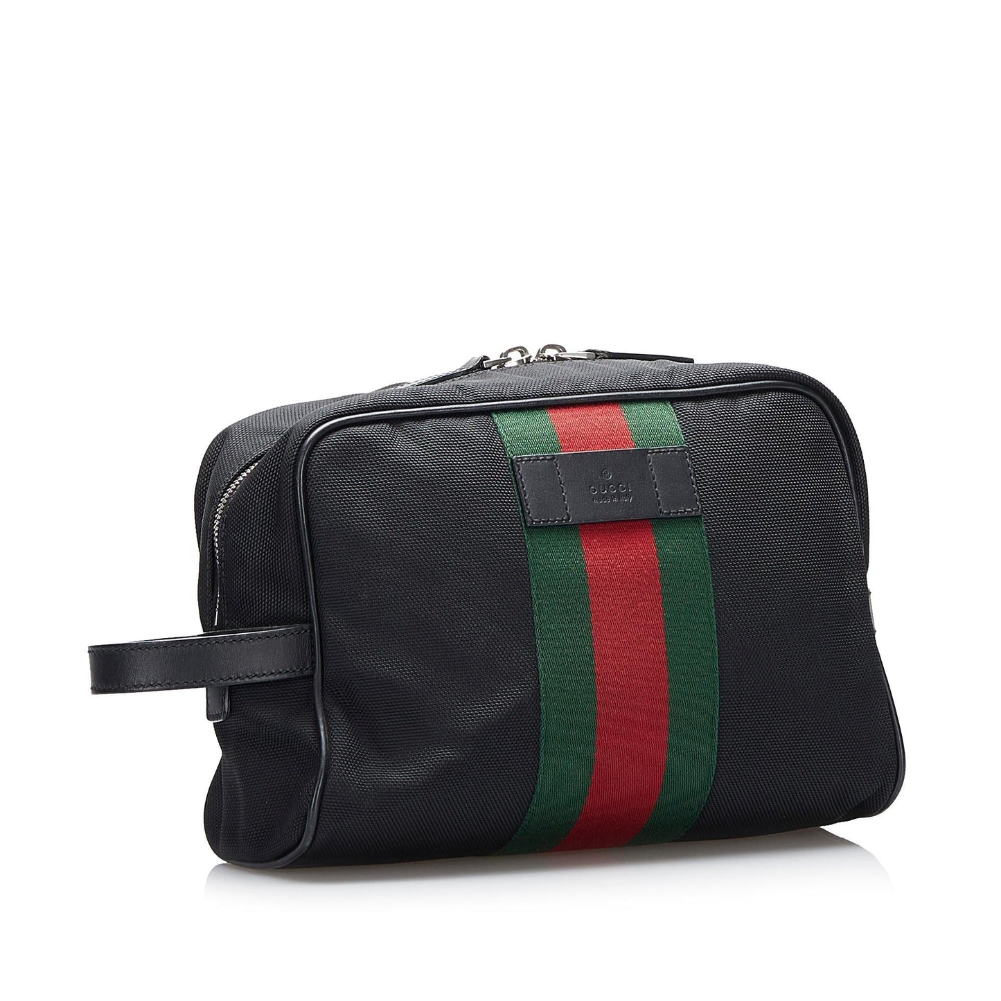 Gucci Techno Web SHG-ZIsgog Canvas Calf Black Clutch Bag