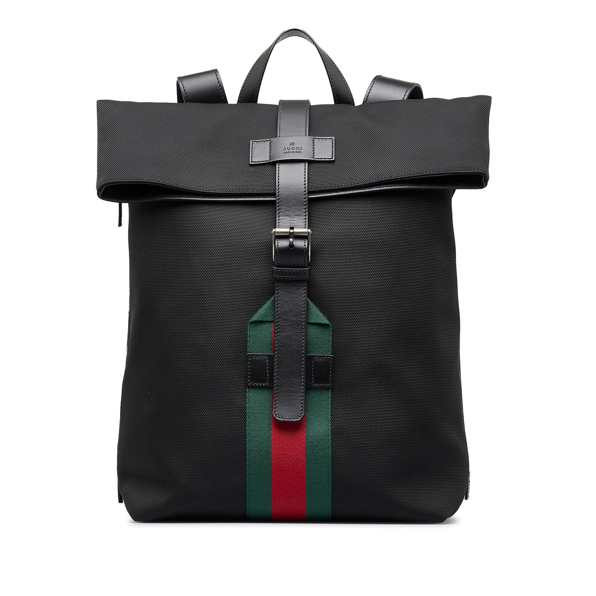Gucci Techno Web Fold Over Backpack Canvas Black Shg U9Fhbg