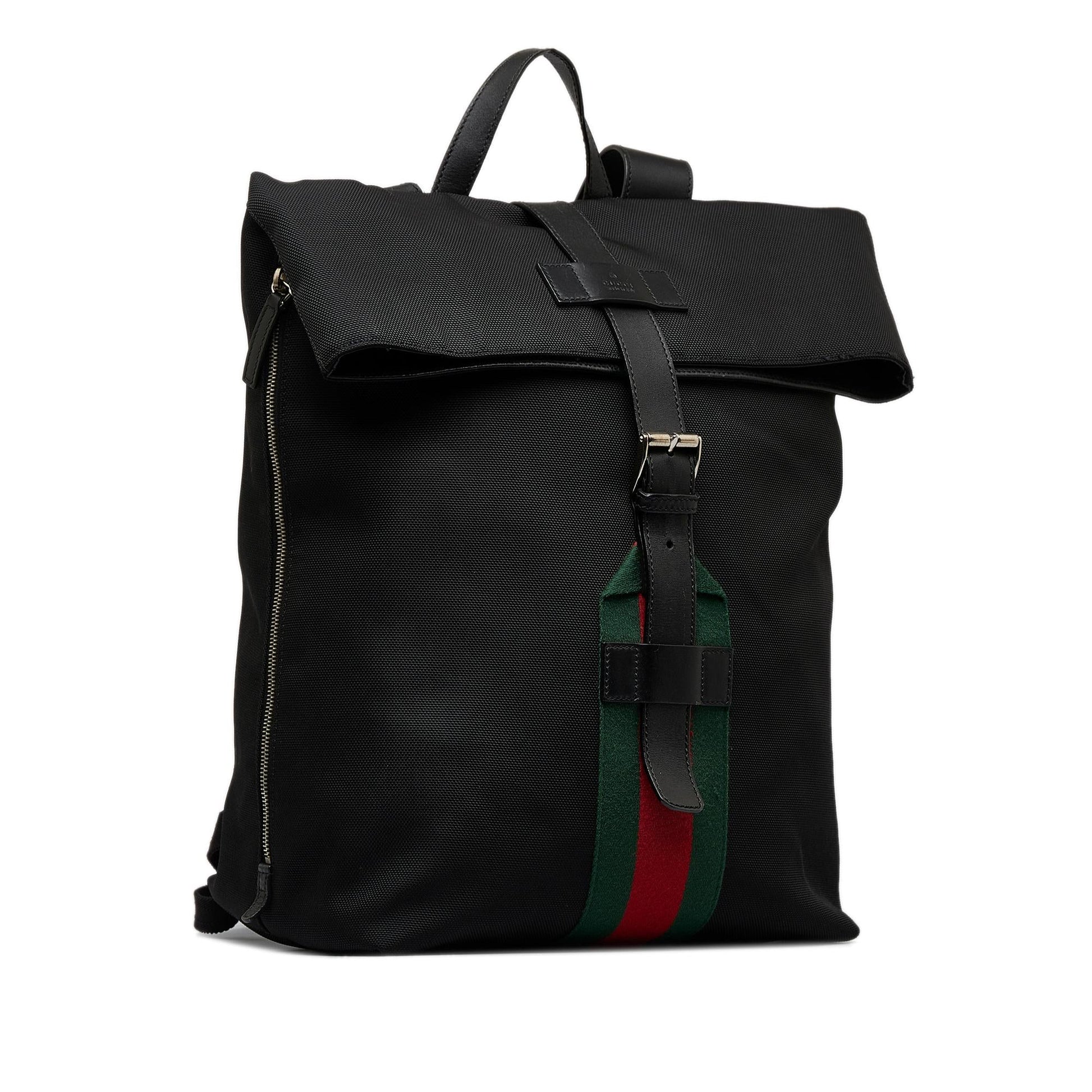Gucci Techno Web Fold Over Backpack Canvas Black Shg Mlgr7B