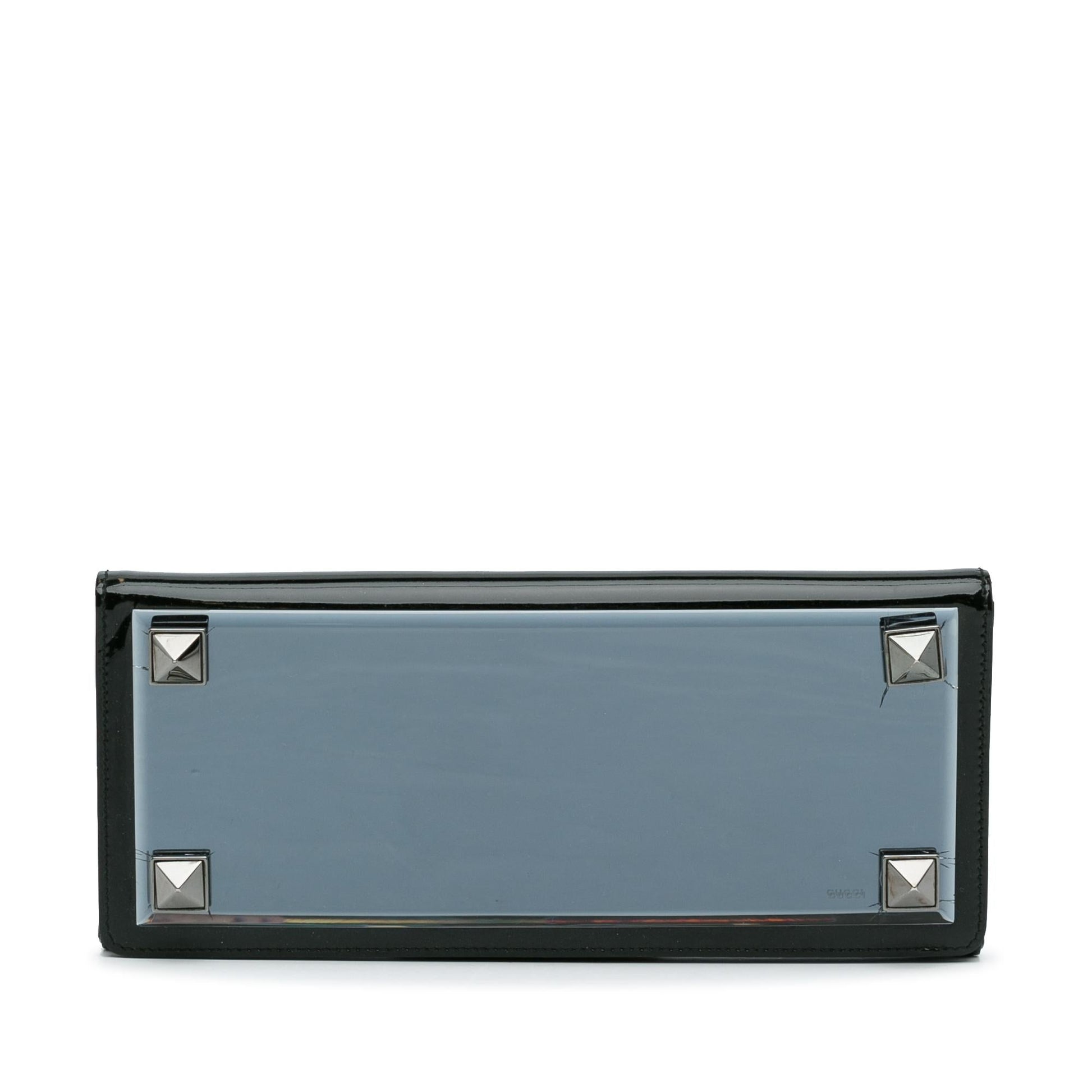 Gucci Tempered Glass Broadway Leather Patent Black Clutch Bag