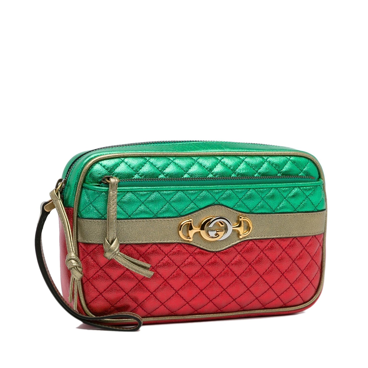 Gucci Trapuntata Wristlet SHG-g19eZv Calf Red Green Clutch Bag
