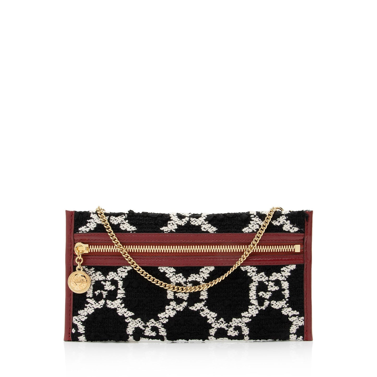 Gucci Tweed Pochette SHF-CithkJ Leather Black White Red Clutch Bag