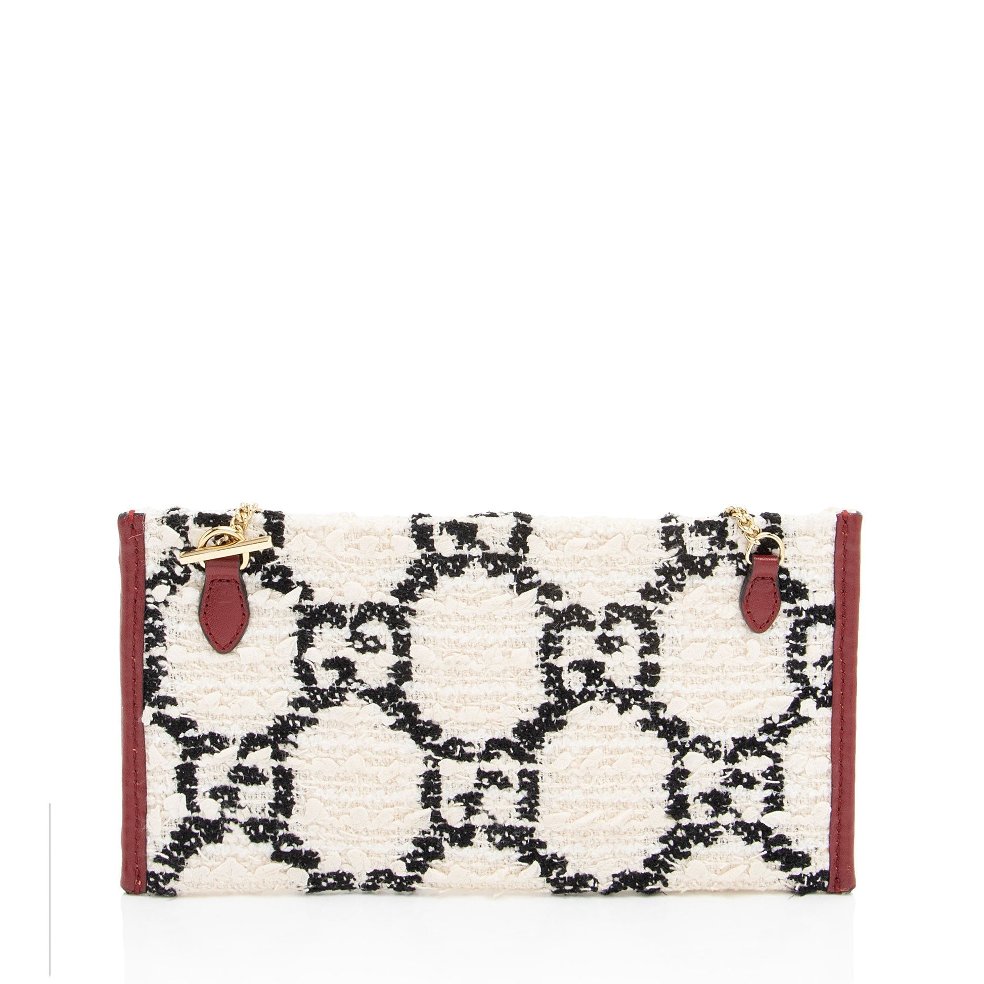 Gucci GG Tweed Pochette SHF-6bnT0R Leather Black White Red Clutch Bag
