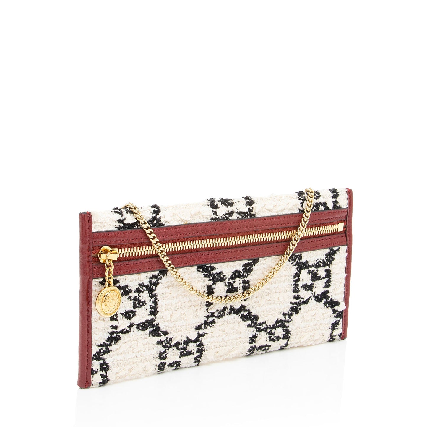 Gucci GG Tweed Pochette SHF-6bnT0R Leather Black White Red Clutch Bag