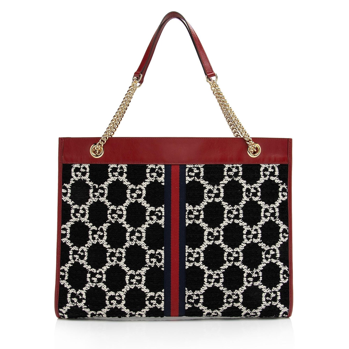Gucci Tweed Rajah SHF-LR1VlY Leather Nylon Black White Tote Bag