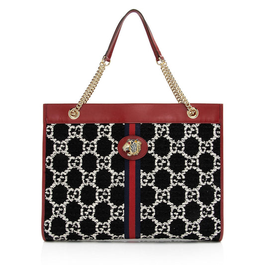 Gucci Tweed Rajah SHF-LR1VlY Leather Nylon Black White Tote Bag