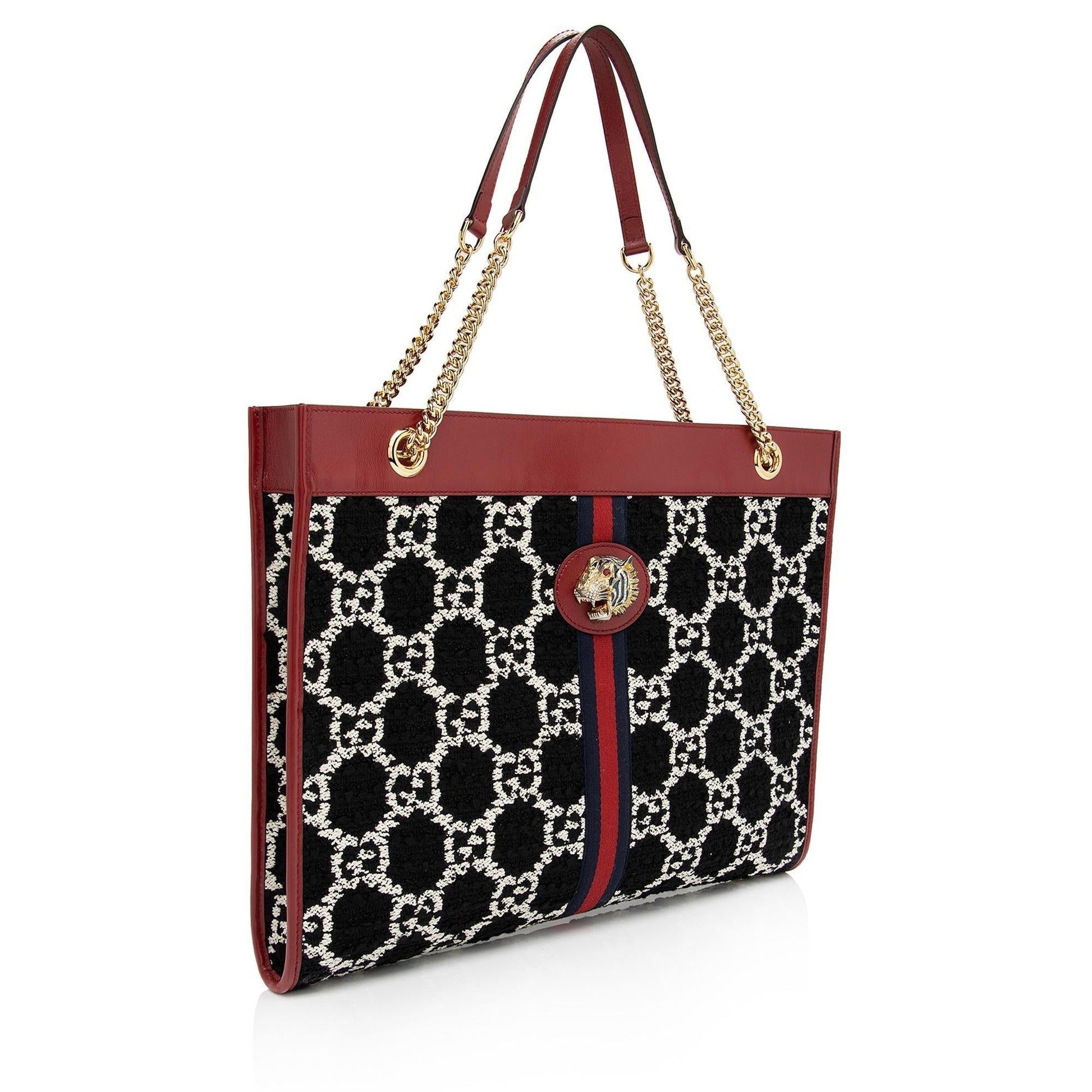 Gucci Tweed Rajah SHF-LR1VlY Leather Nylon Black White Tote Bag