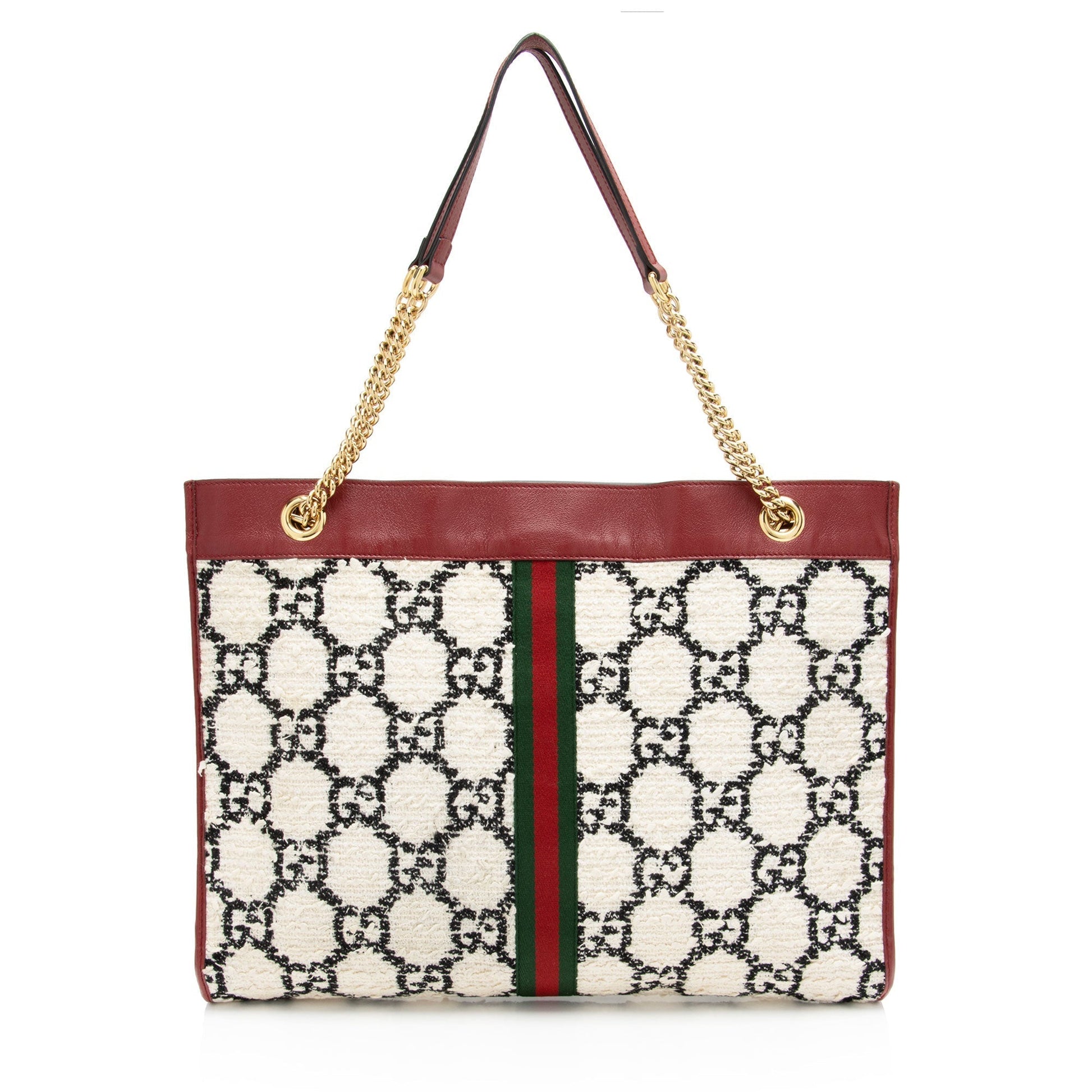Gucci Tweed Rajah Leather Nylon White Red Tote Bag