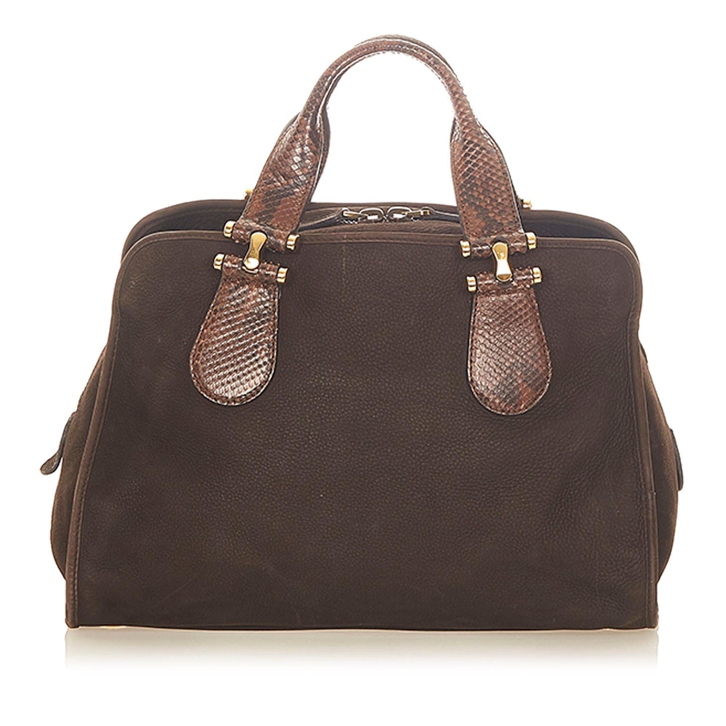 Gucci Twice Nubuck SHG Leather Black Brown Satchel Bag