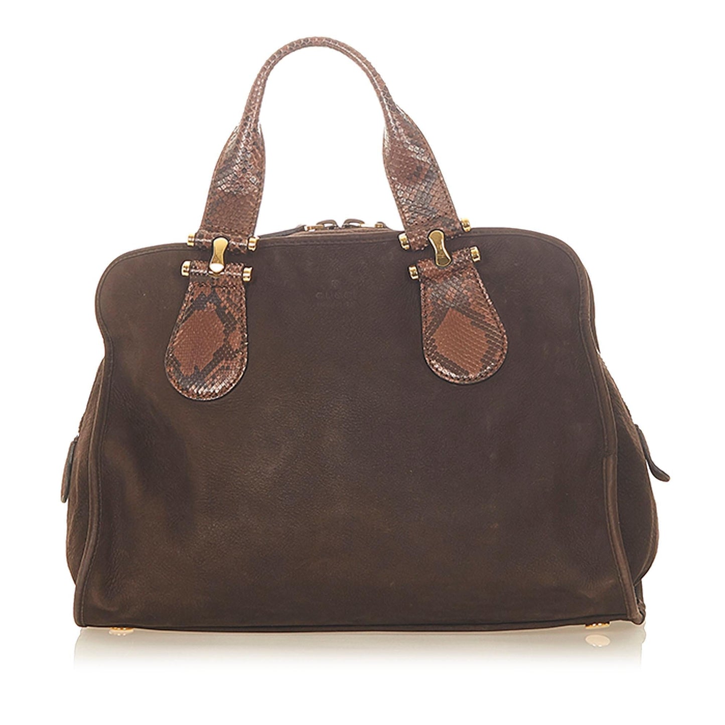 Gucci Twice Nubuck SHG Leather Black Brown Satchel Bag