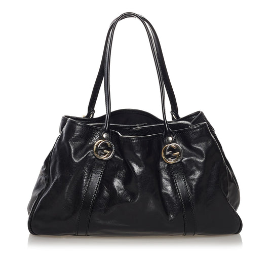 Gucci Twin SHG Leather Calf Black Tote Bag