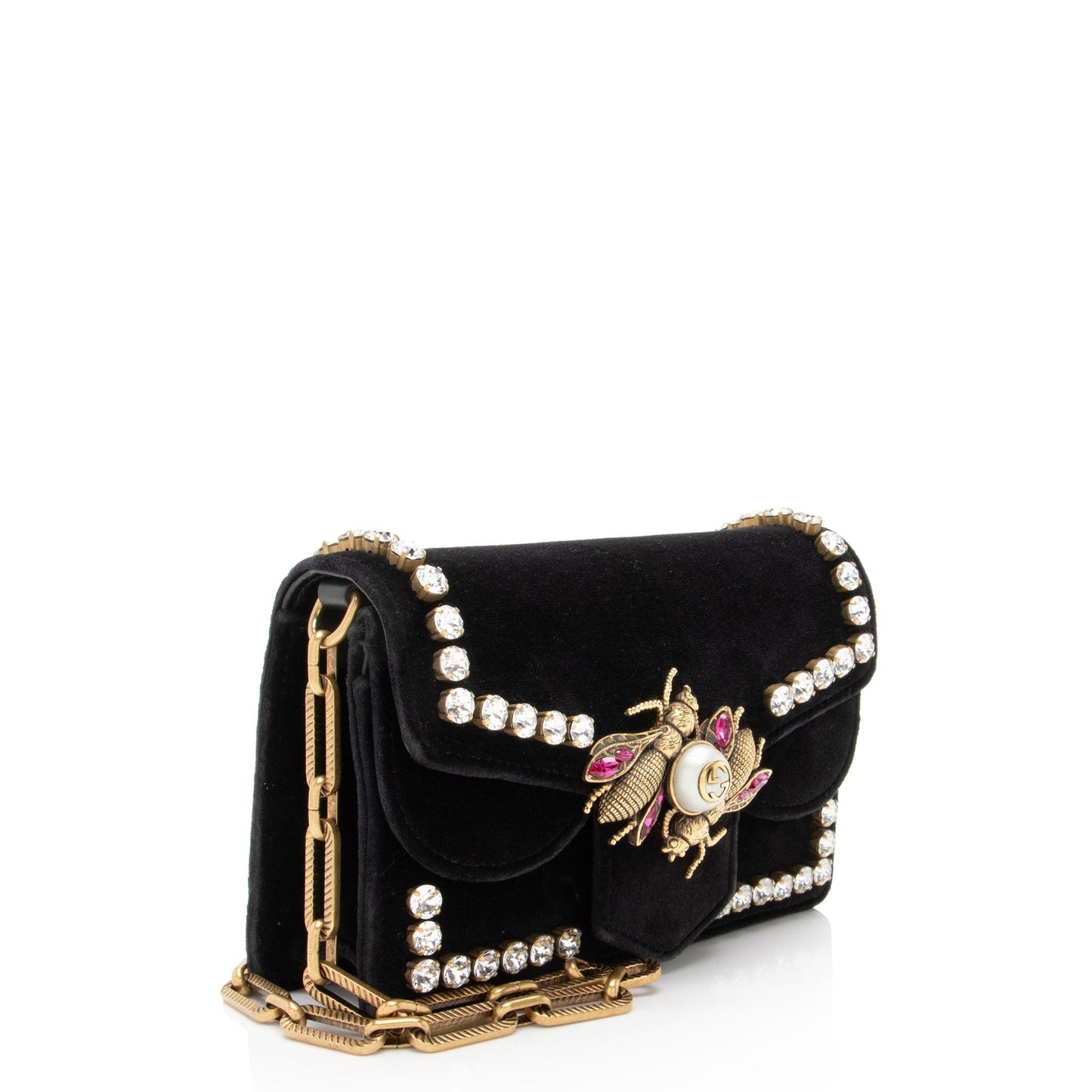 Gucci Velvet Crystal Bee Broadway Black Mini Crossbody Bag