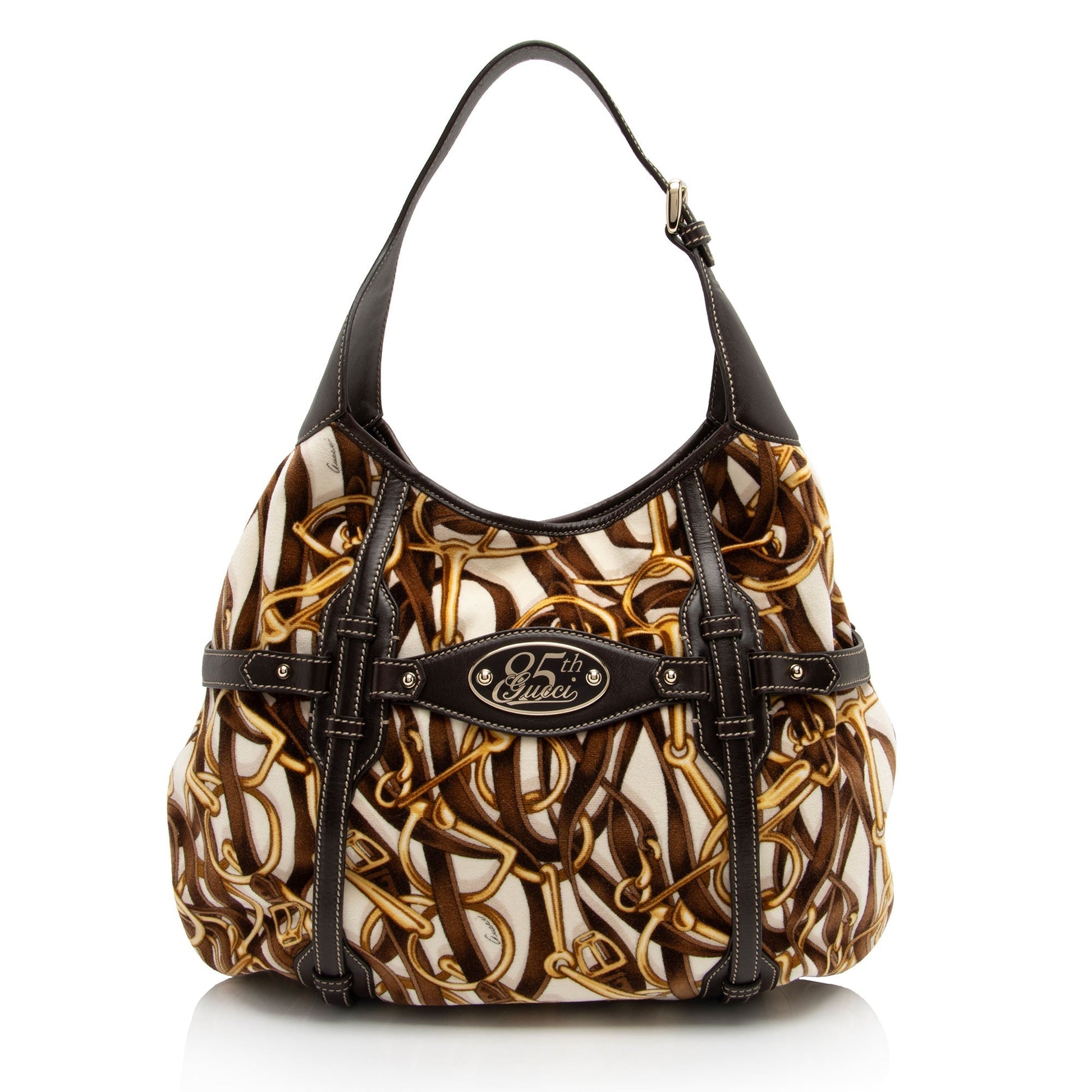 Gucci Velvet Horsebit 85th Anniversary SHF-ojw6md Leather Brown Large Shoulder Bag