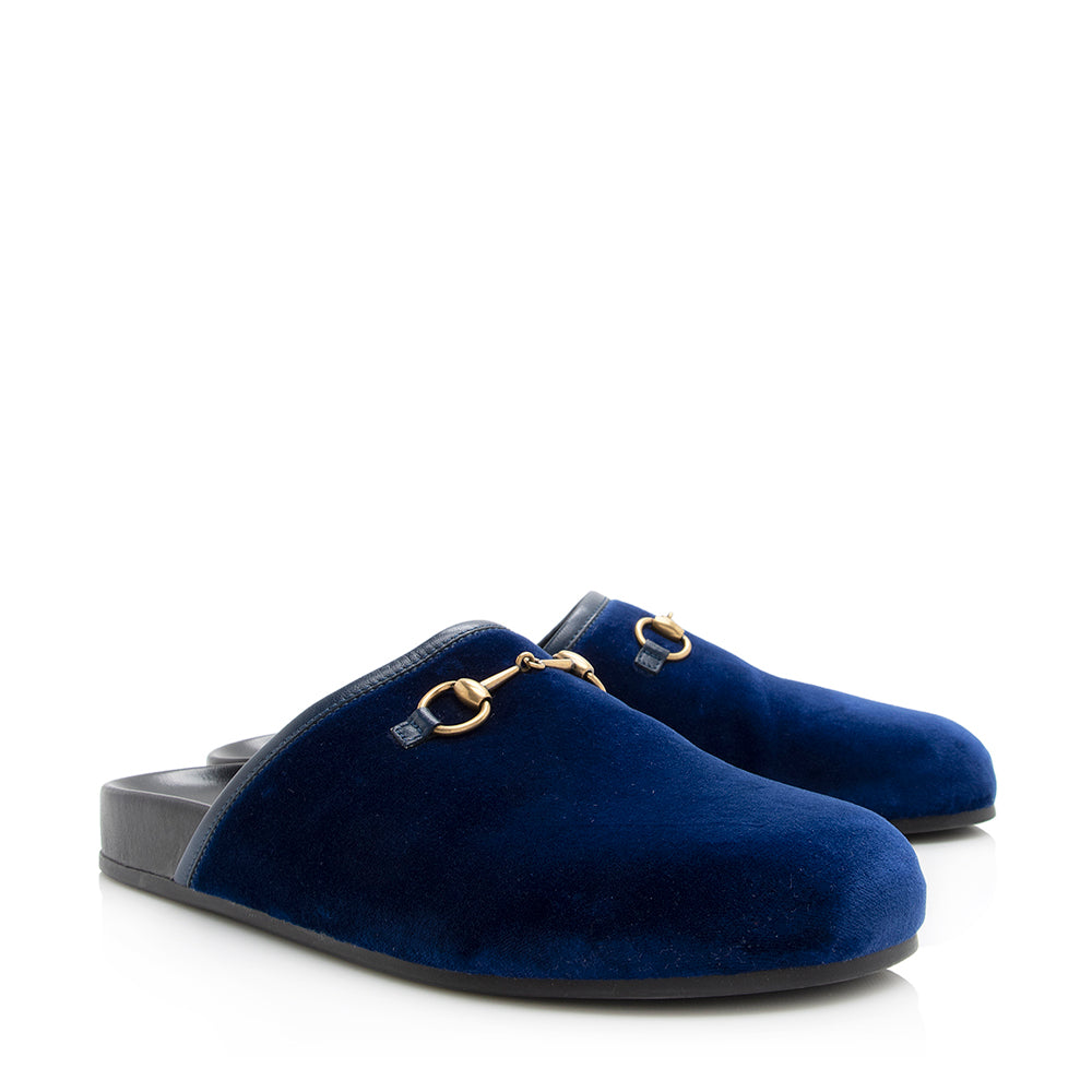 Gucci Velvet Horsebit Mules - Size Leather Black Blue Shoes