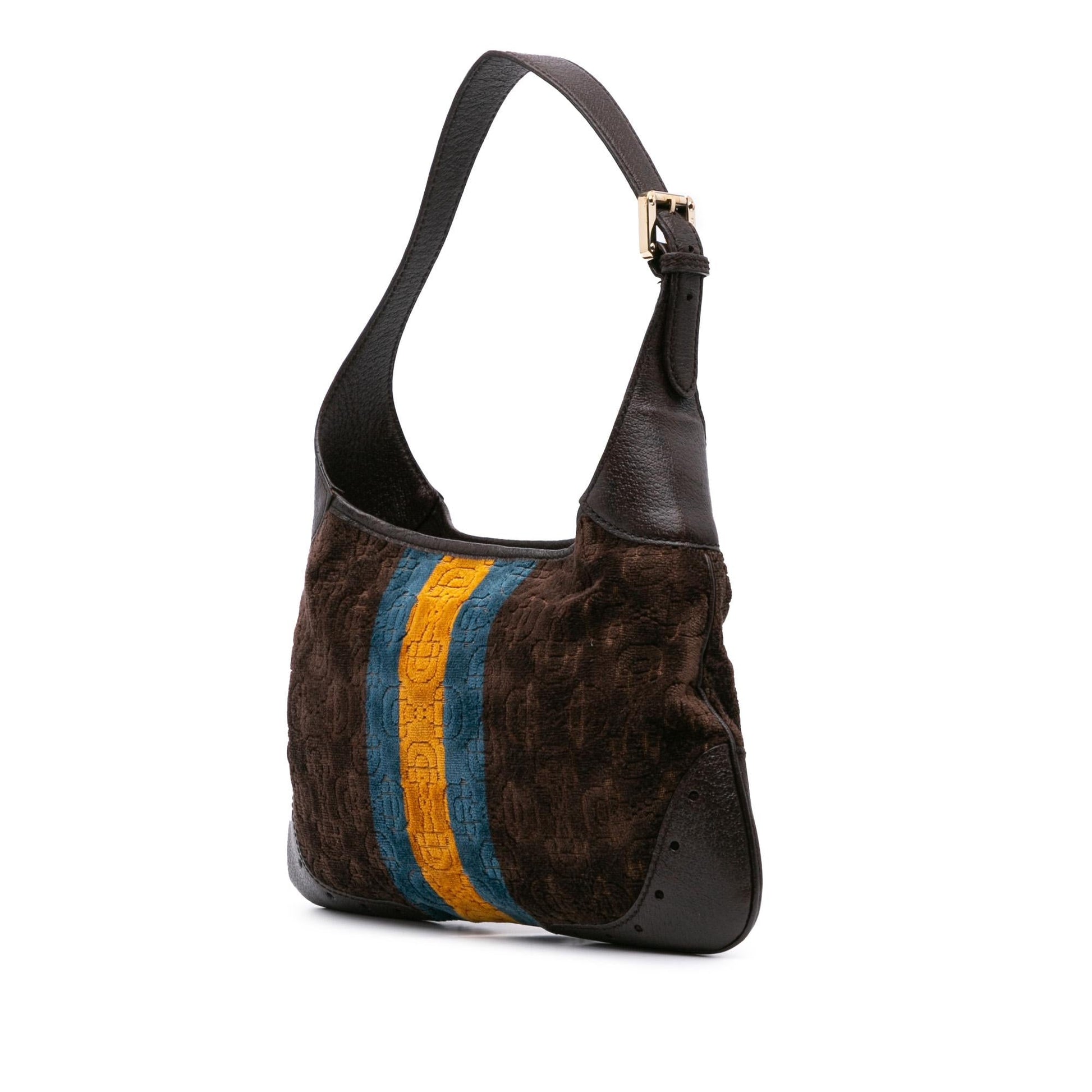 Gucci Velvet Horsebit Web Punch Calf Brown Shoulder Bag