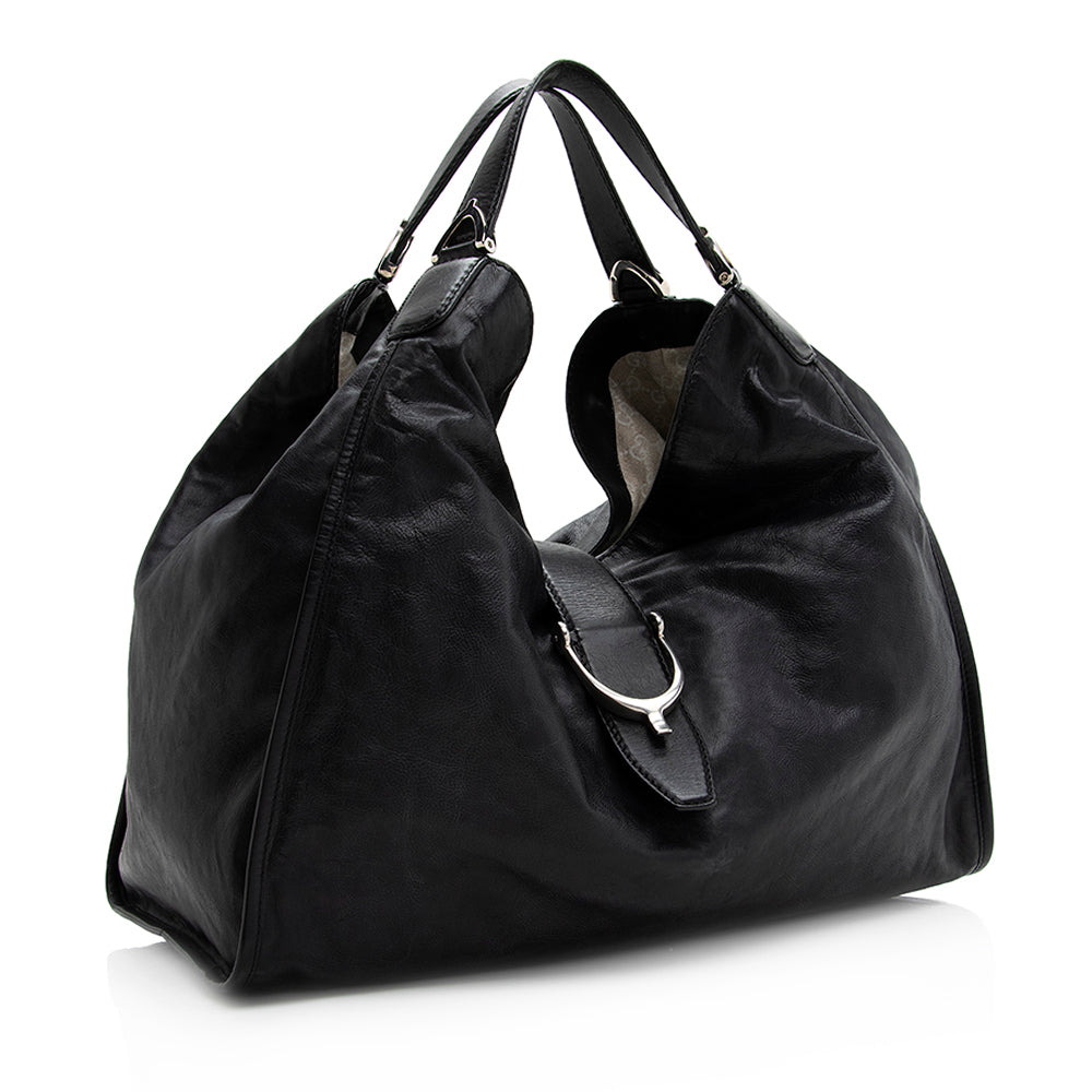Gucci Washed Soft Stirrup SHF Leather Black Large Shoulder Bag