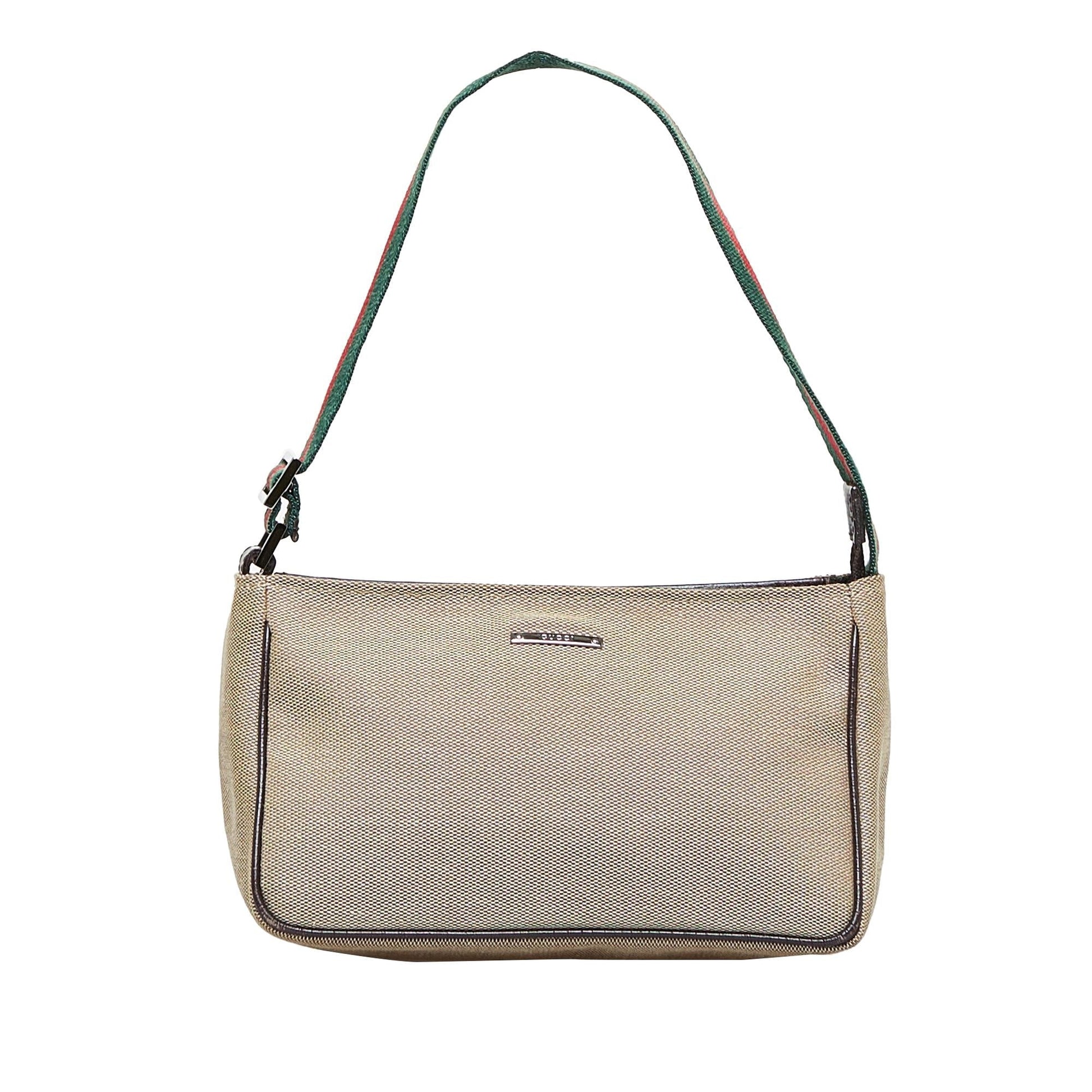 Gucci Web Baguette SHG-ixhSpc Canvas Brown Handbag