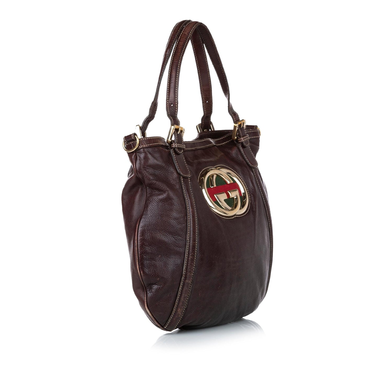 Gucci Web Britt SHG Leather Calf Brown Satchel Bag
