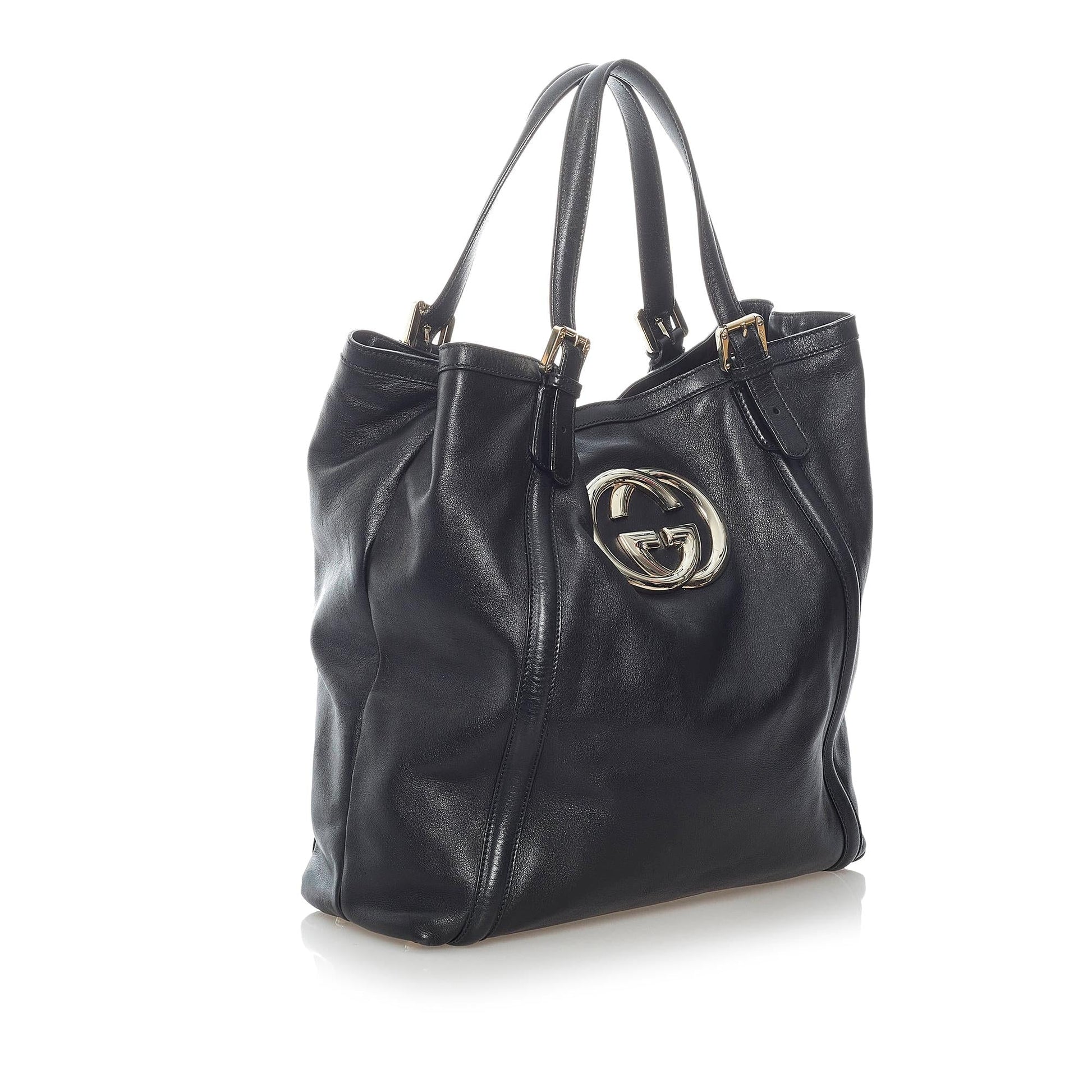 Gucci Web Britt SHG Leather Calf Black Tote Bag