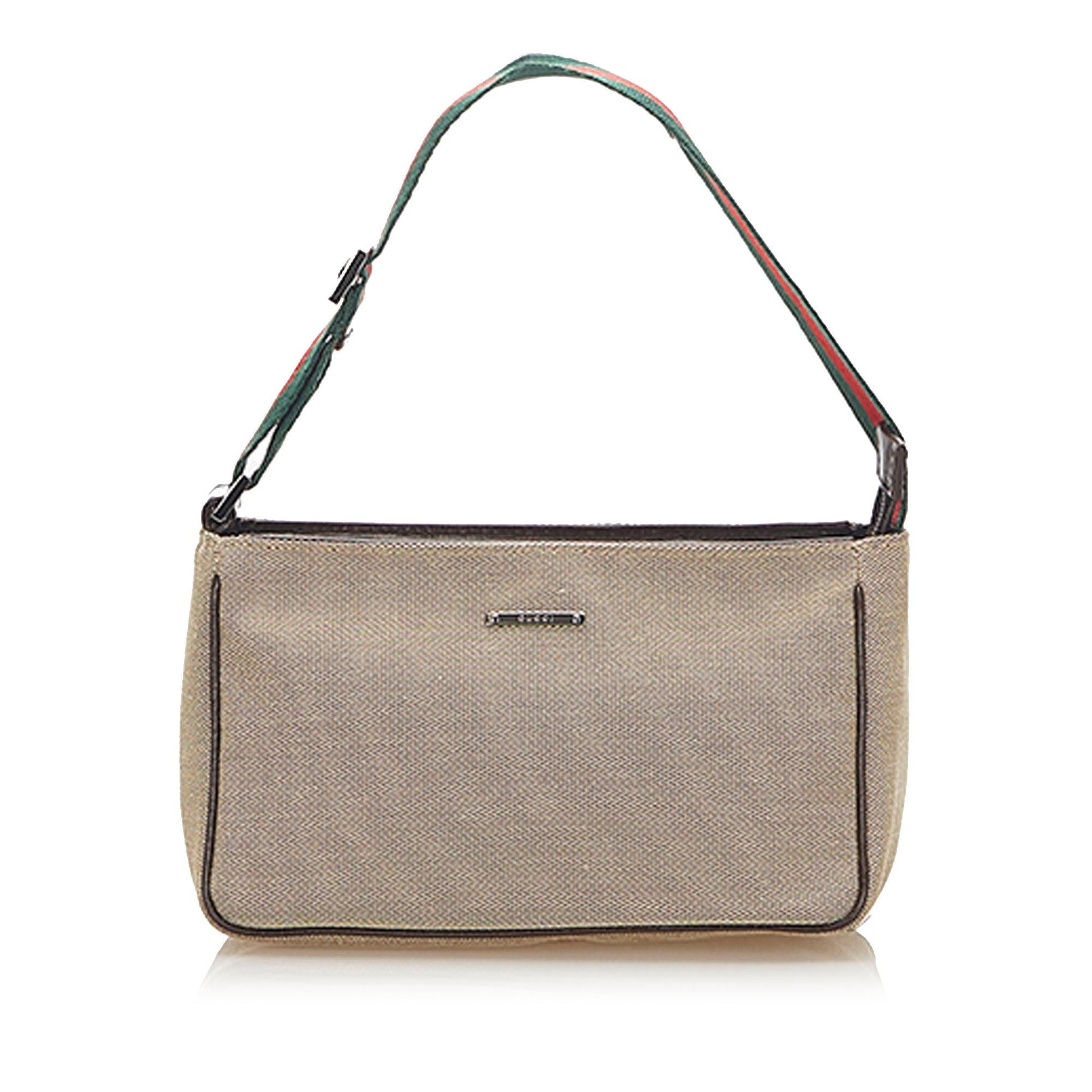 Gucci Web Baguette SHG Canvas Brown Handbag