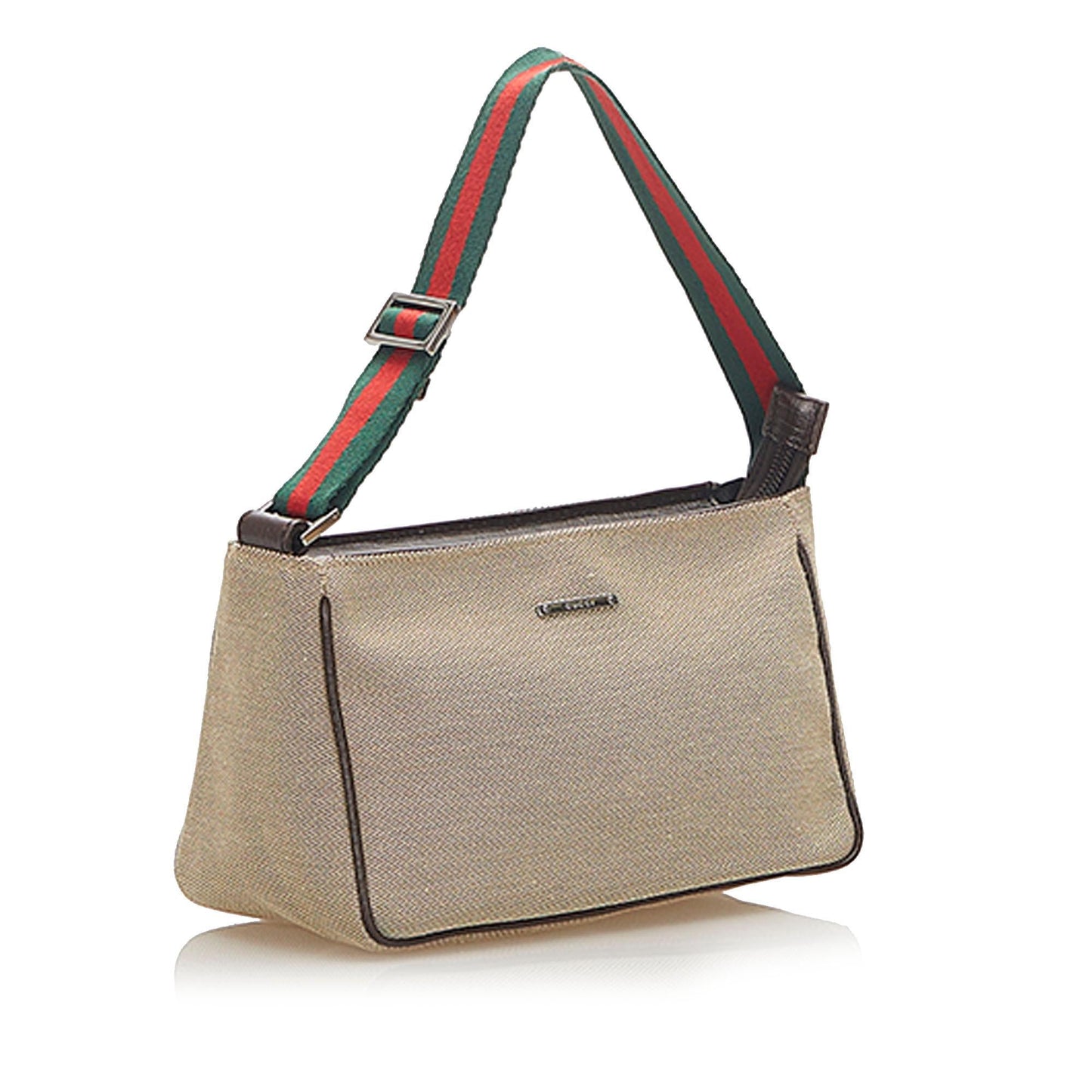 Gucci Web Baguette SHG Canvas Brown Handbag