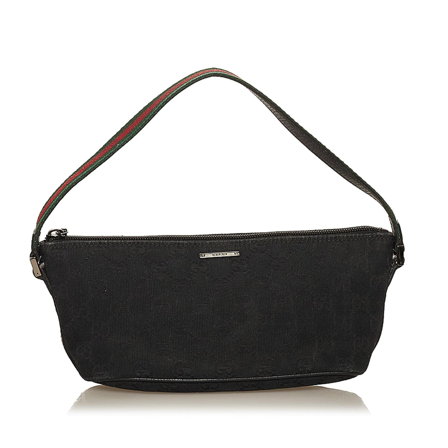 Gucci Web Boat Baguette SHG Canvas Black Handbag