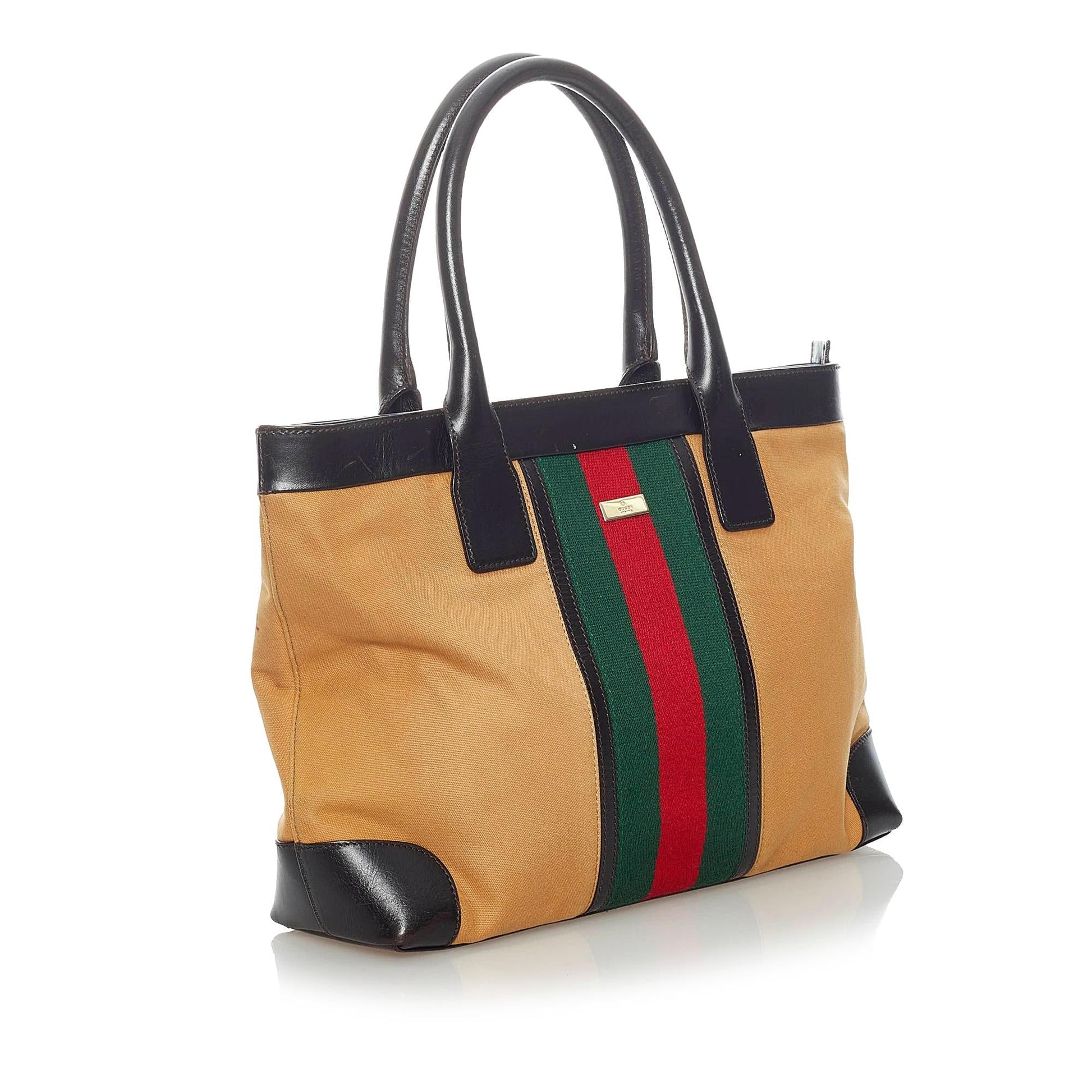 Gucci Web SHG Canvas Calf Brown Satchel Bag
