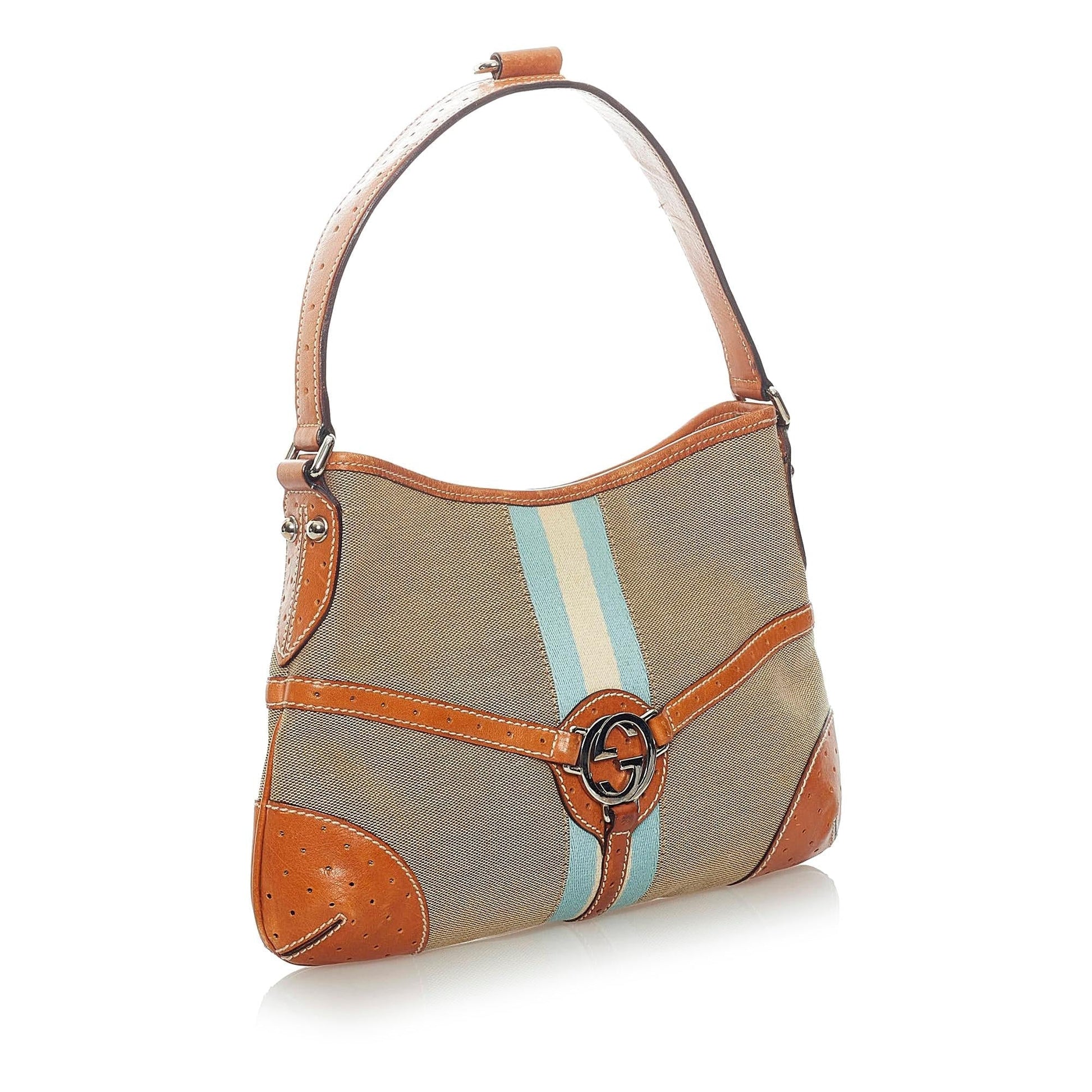 Gucci Web Reins SHG Canvas Calf Brown Shoulder Bag