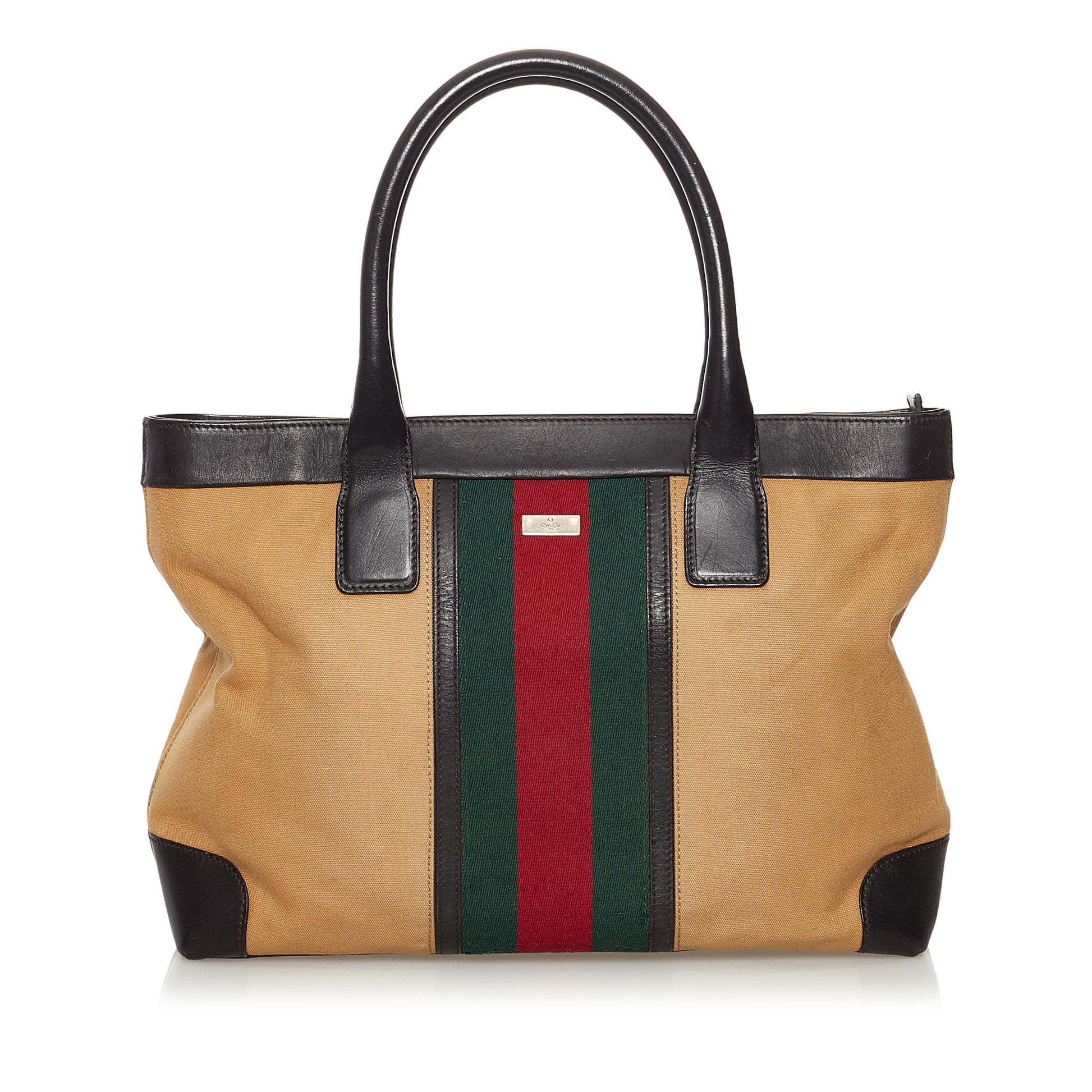 Gucci Web SHG Canvas Brown Tote Bag