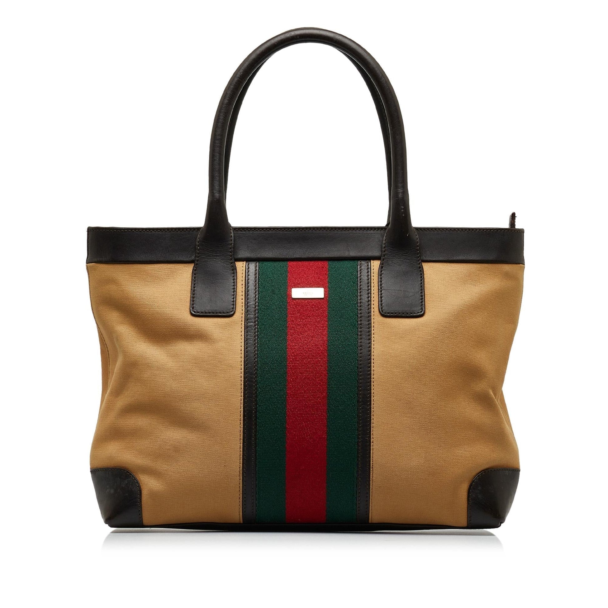 Gucci Web SHG-qyC5YN Canvas Calf Brown Tote Bag