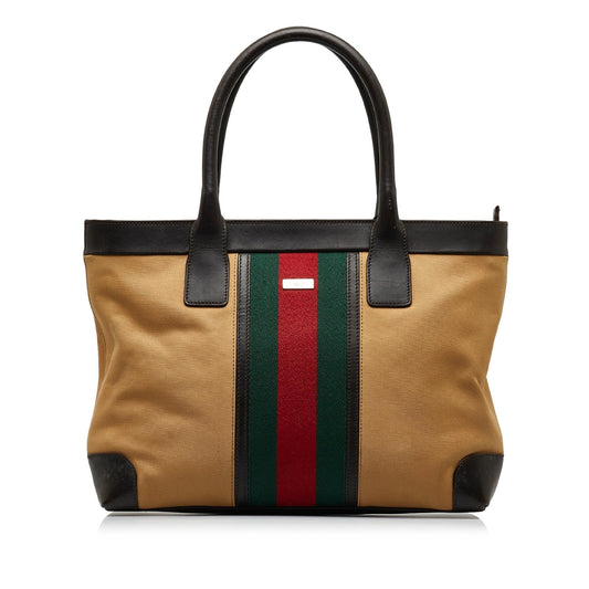 Gucci Web SHG-qyC5YN Canvas Calf Brown Tote Bag