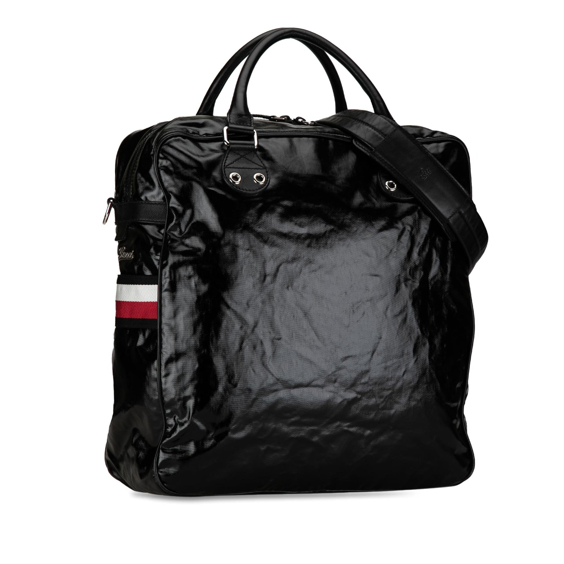 Gucci Web Coated Canvas Calf Black Satchel Bag Shg Olqora