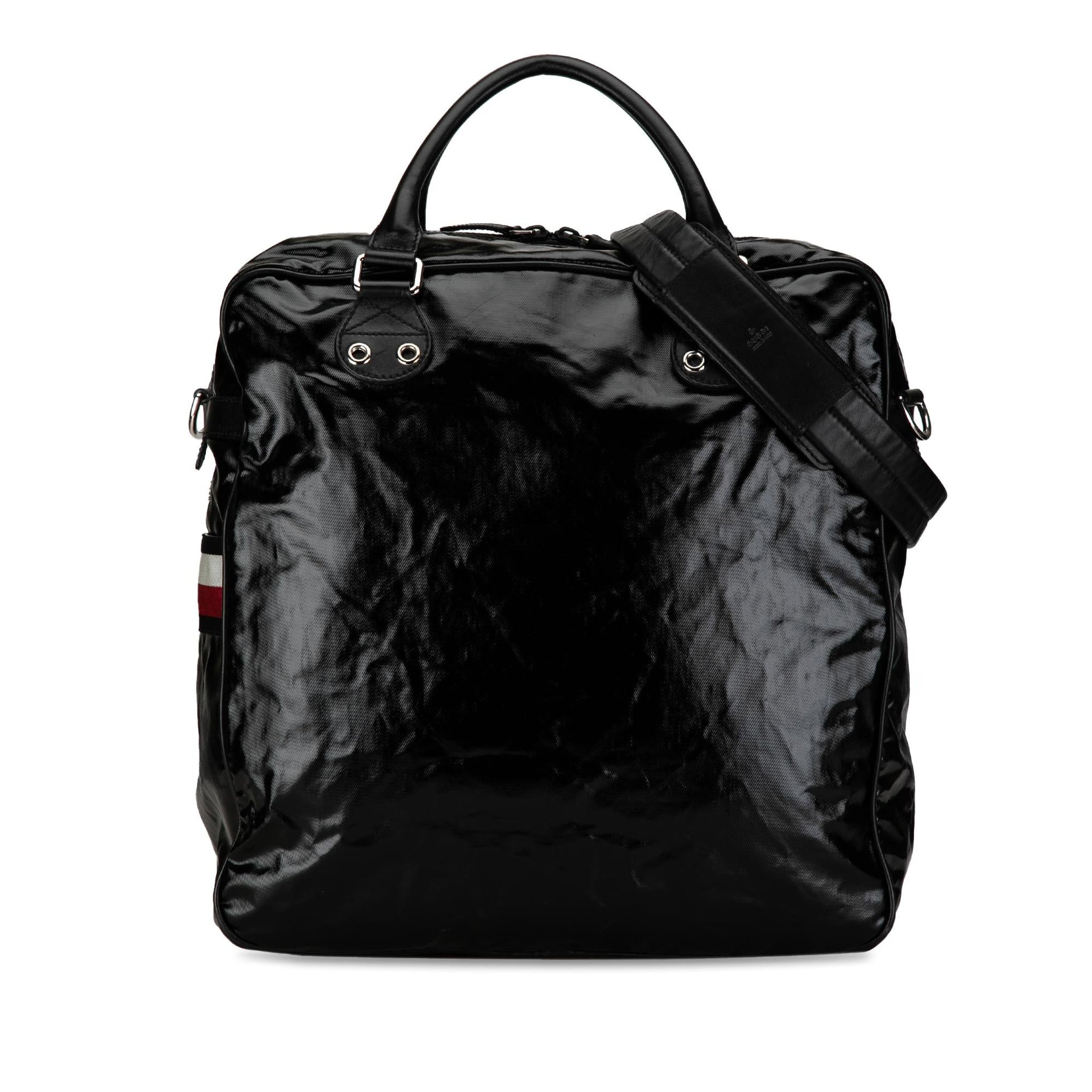 Gucci Web Coated Canvas Calf Black Satchel Bag Canvas Satchel