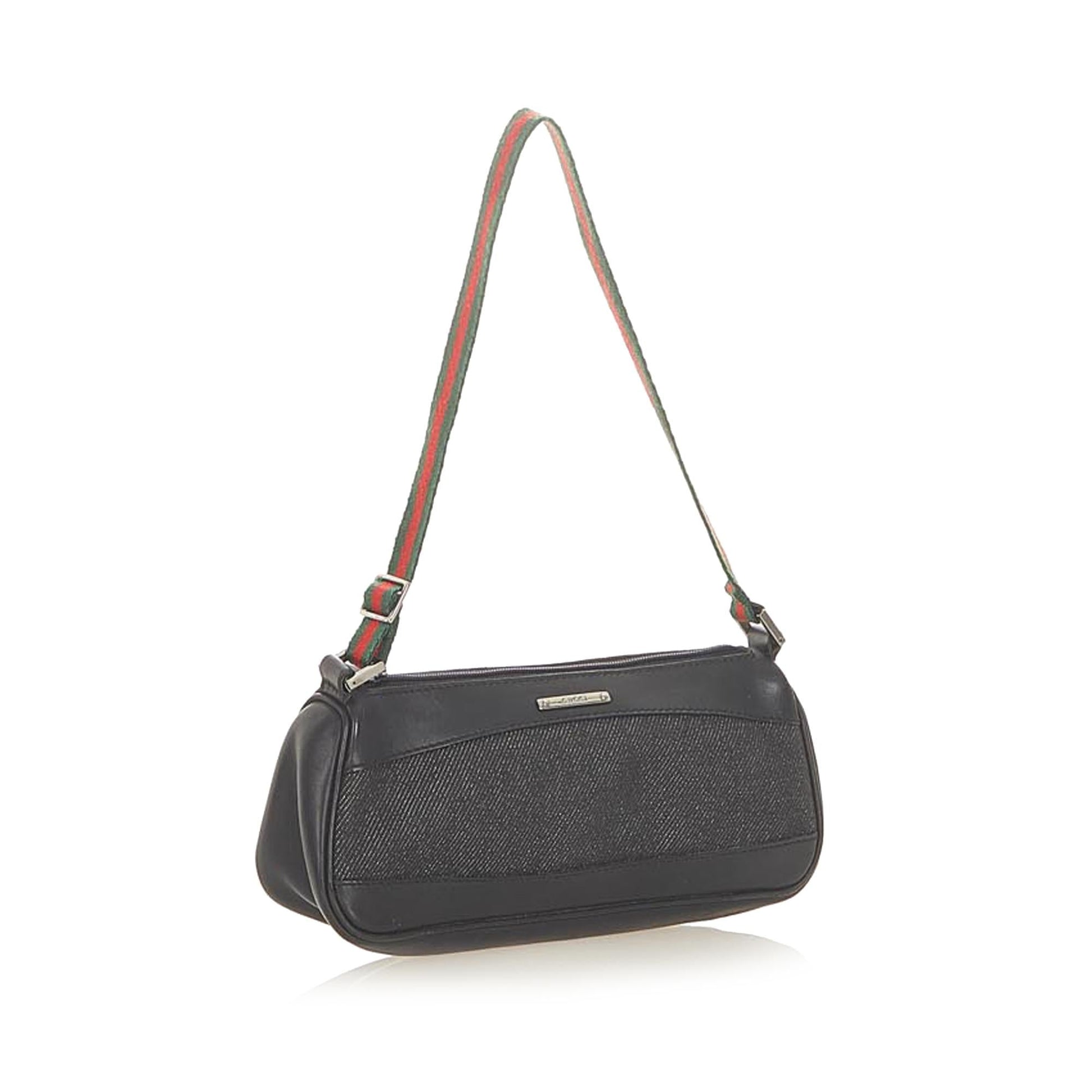 Gucci Web Baguette SHG Denim Black Handbag