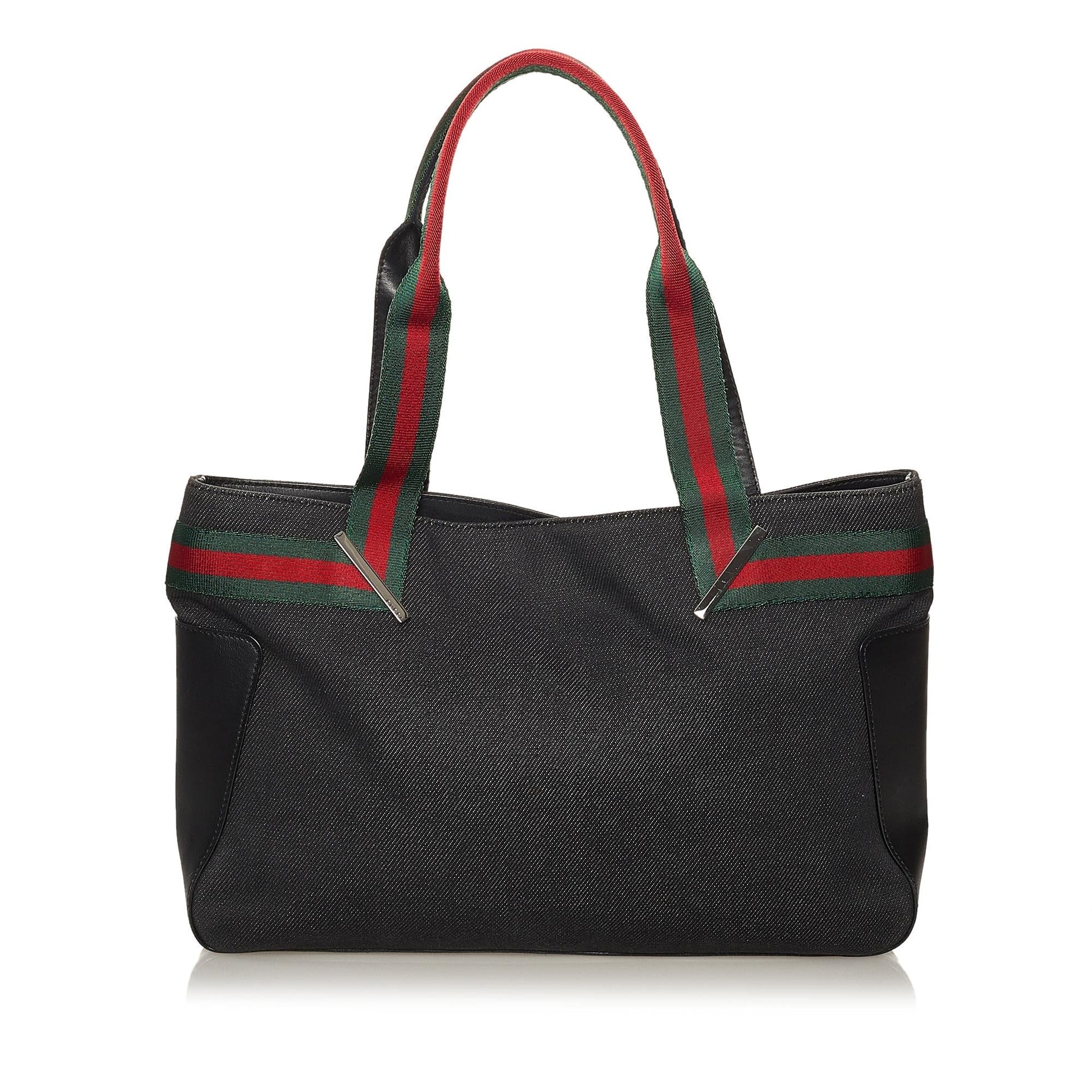 Gucci Web SHG Denim Calf Black Satchel Bag