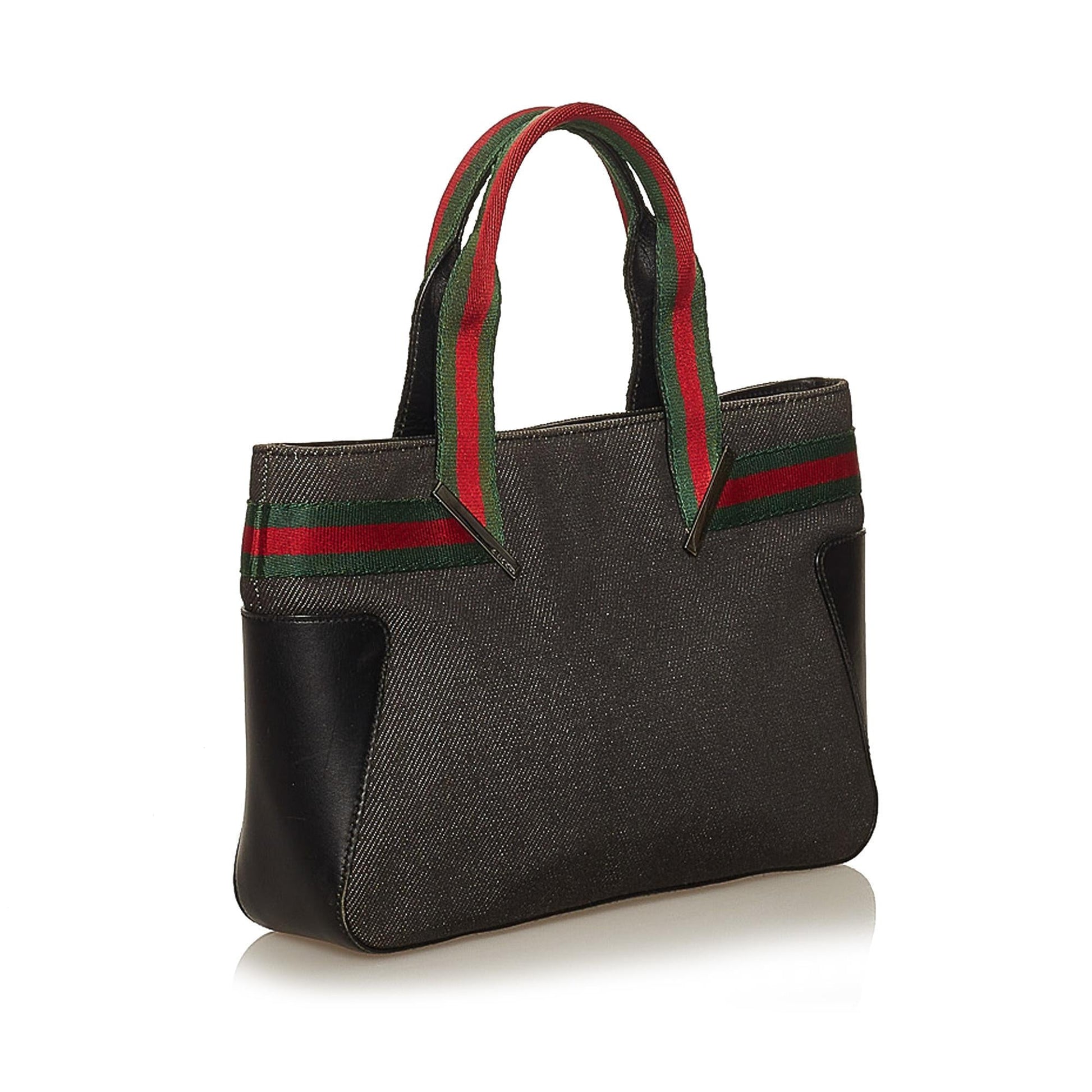Gucci Web SHG Denim Black Satchel Bag Handbag Shg