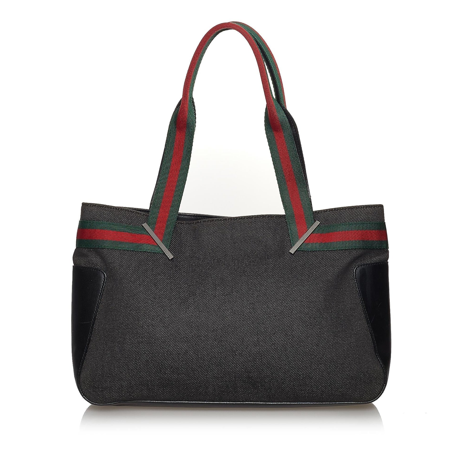 Gucci Web SHG Denim Black Satchel Bag 3