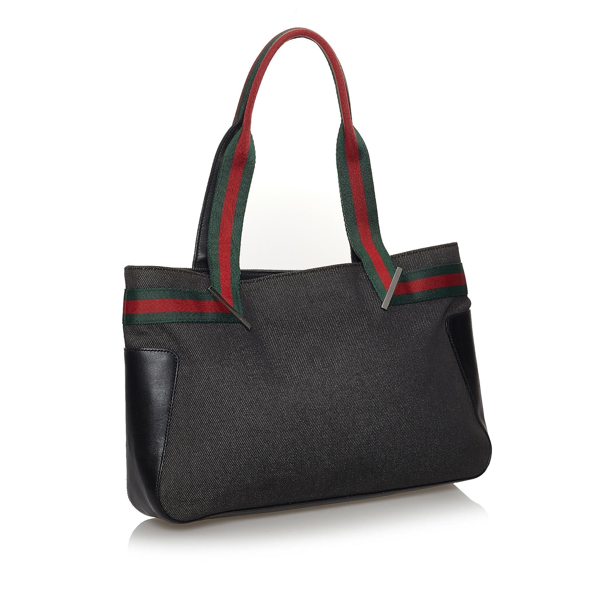 Gucci Web SHG Denim Black Satchel Bag 3