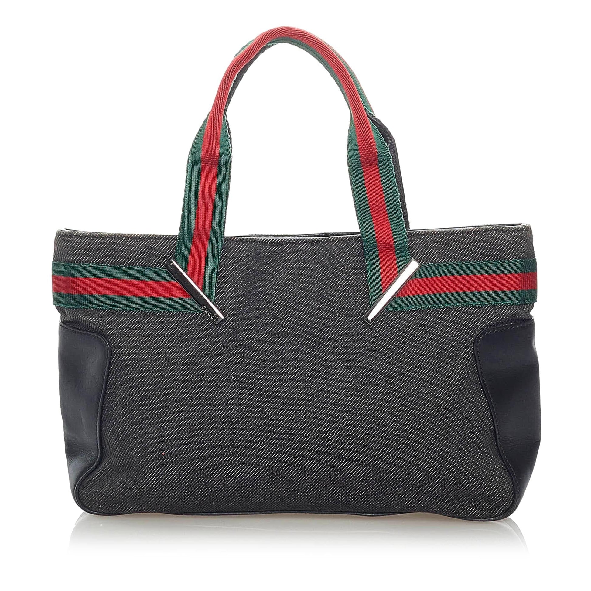 Gucci Web SHG Denim Black Satchel Bag