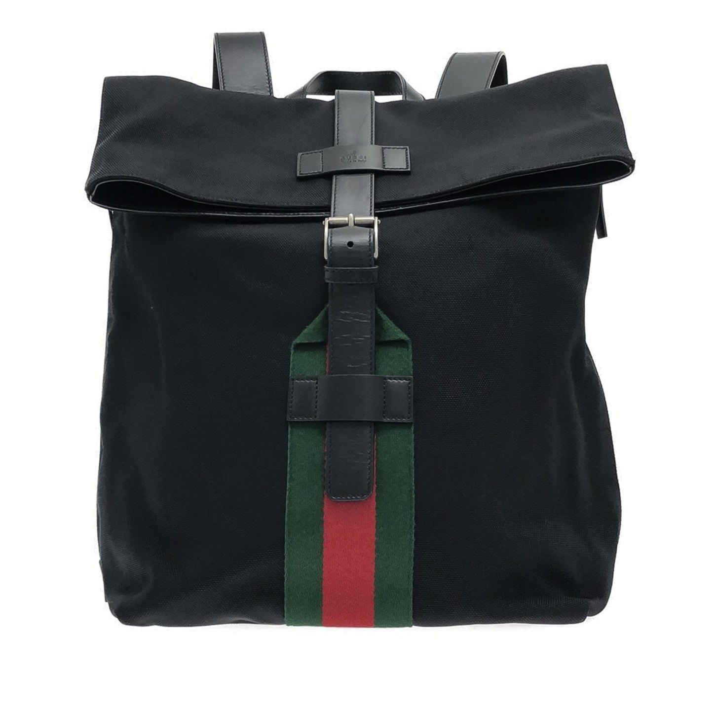 Gucci Web Fold Over Techno Backpack Canvas Black Shg 0Uyhhq