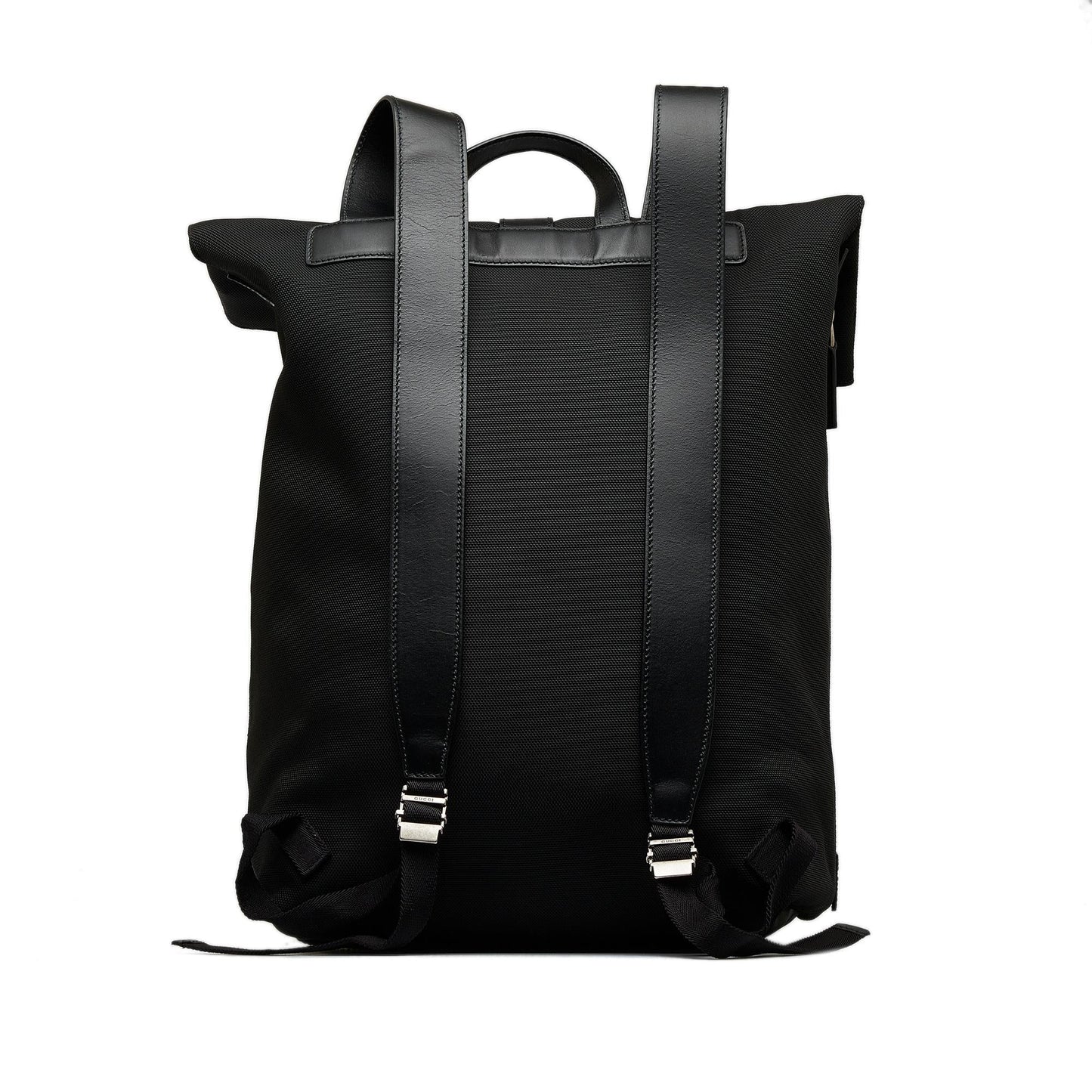 Gucci Web Fold Over Techno Backpack Canvas Black Shg Pbmjea
