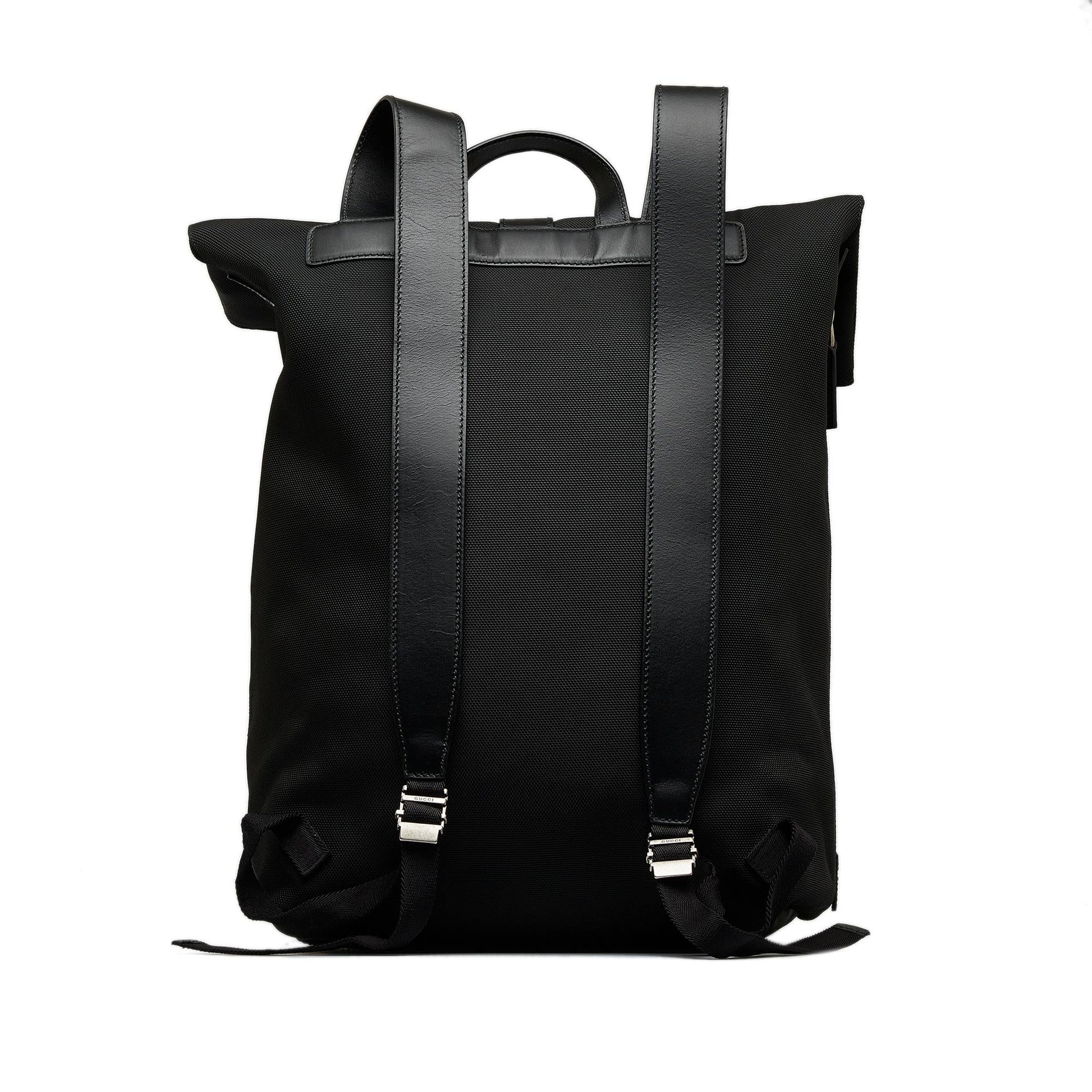 Gucci Web Fold Over Techno Backpack Canvas Black Shg Pbmjea