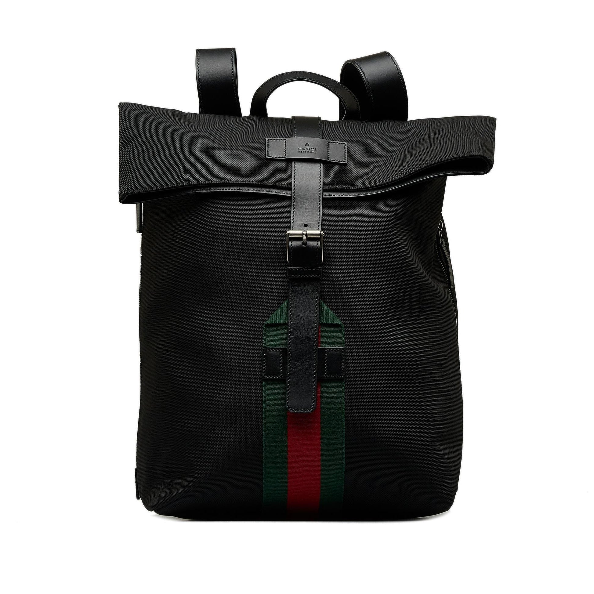 Gucci Web Fold Over Techno Backpack Canvas Black Shg Pbmjea