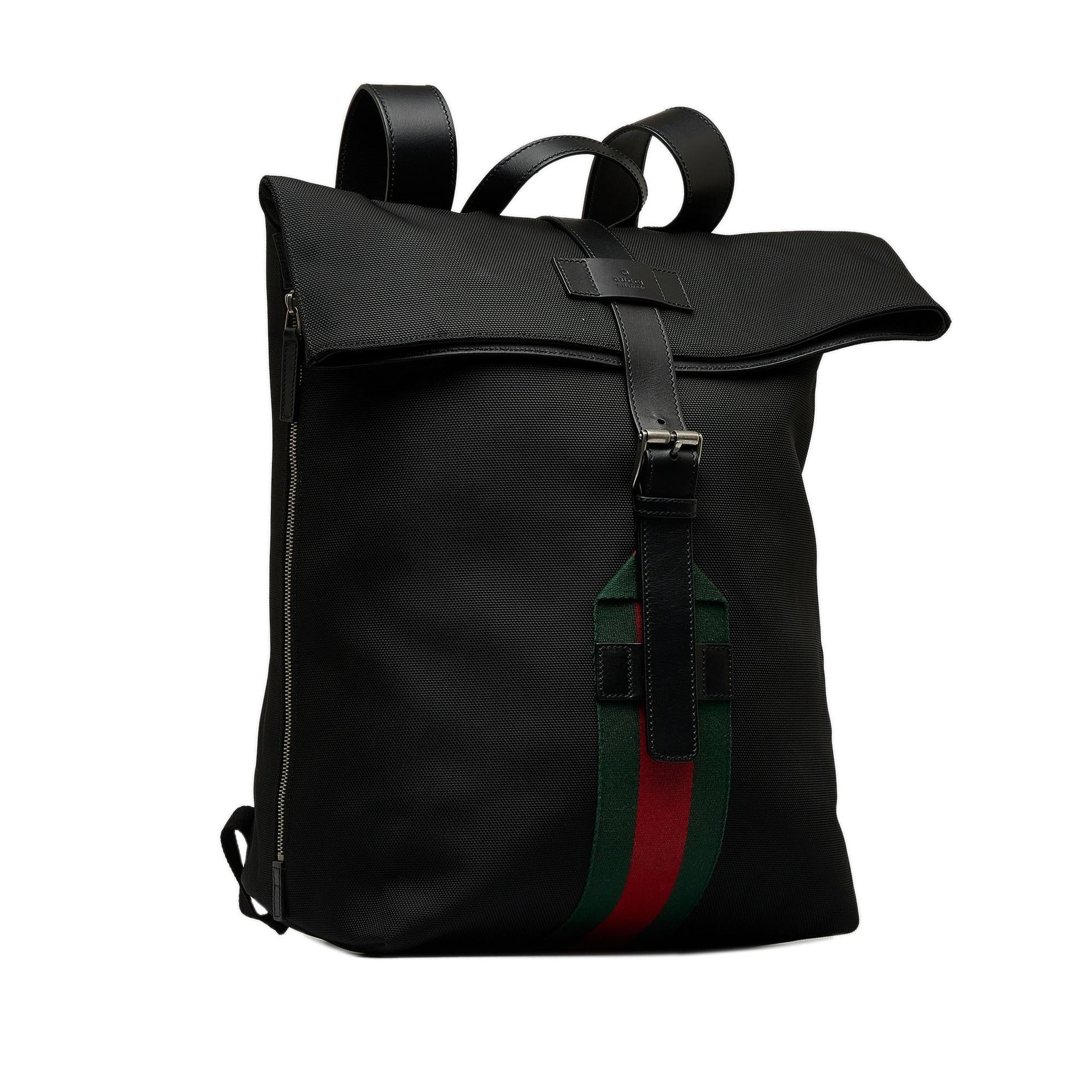 Gucci Web Fold Over Techno Backpack Canvas Black