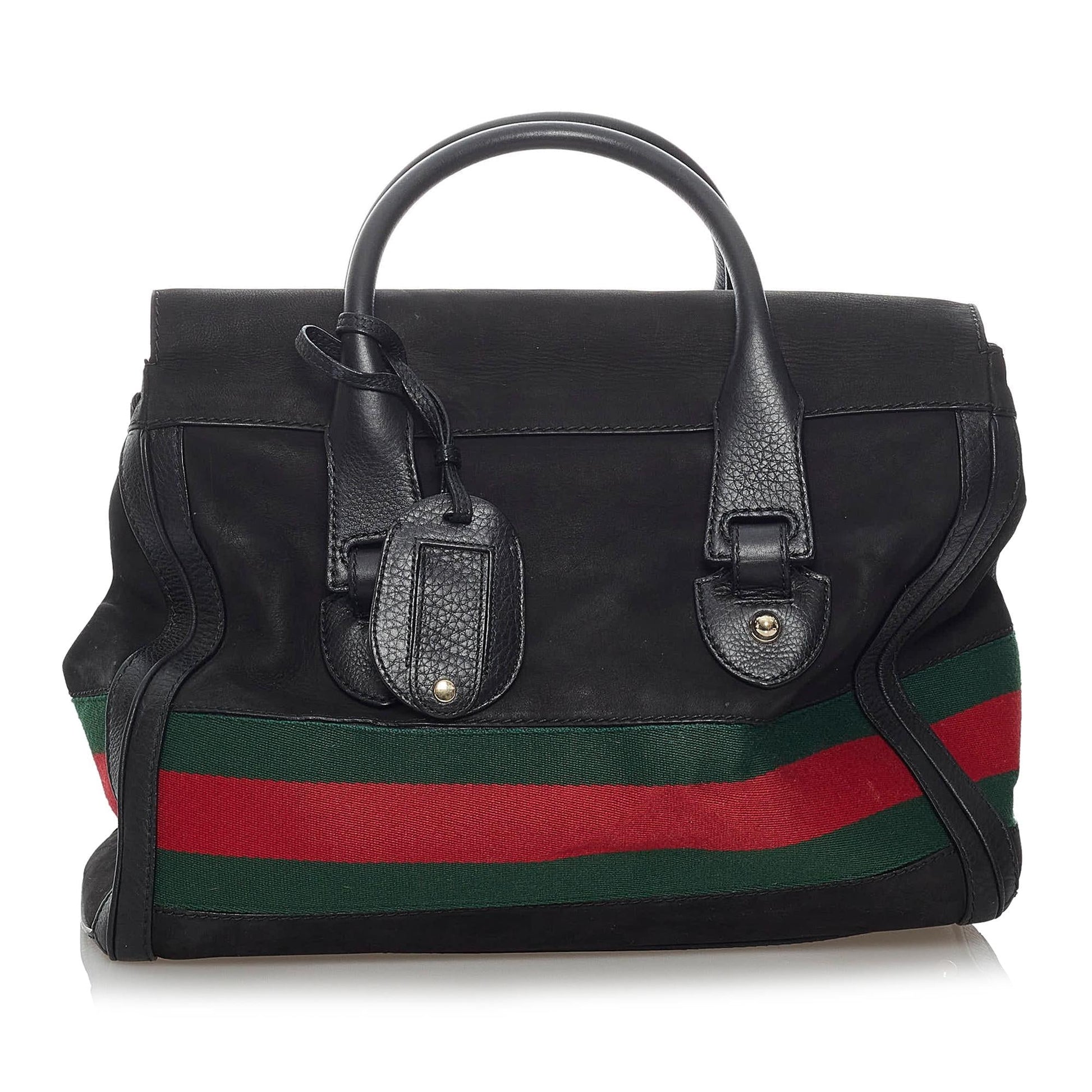 Gucci Web Heritage Nubuck SHG Leather Calf Black Tote Bag