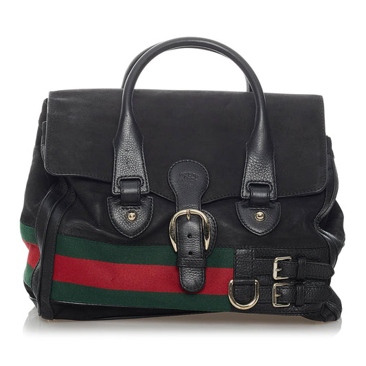 Gucci Web Heritage Nubuck SHG Leather Calf Black Tote Bag