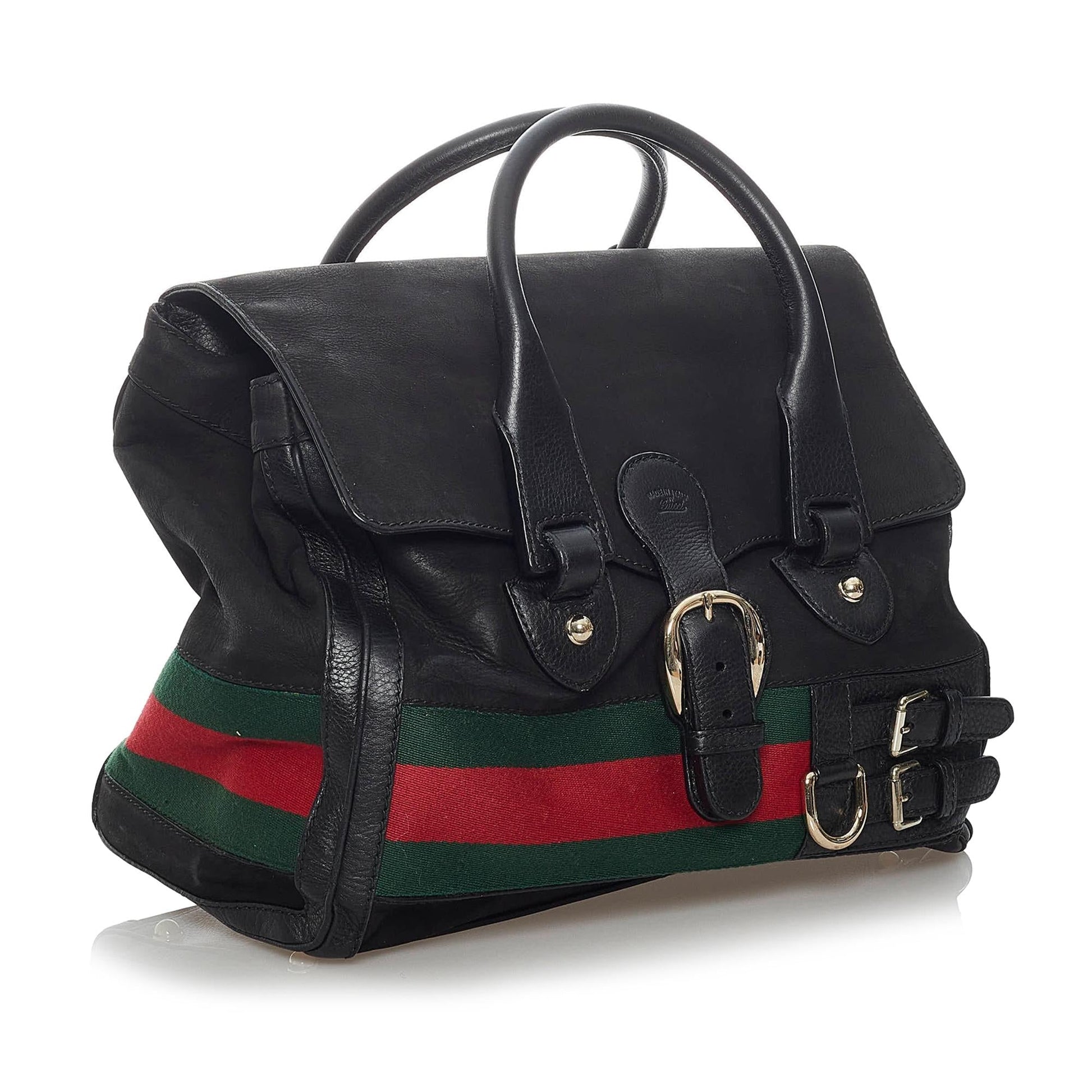 Gucci Web Heritage Nubuck SHG Leather Calf Black Tote Bag