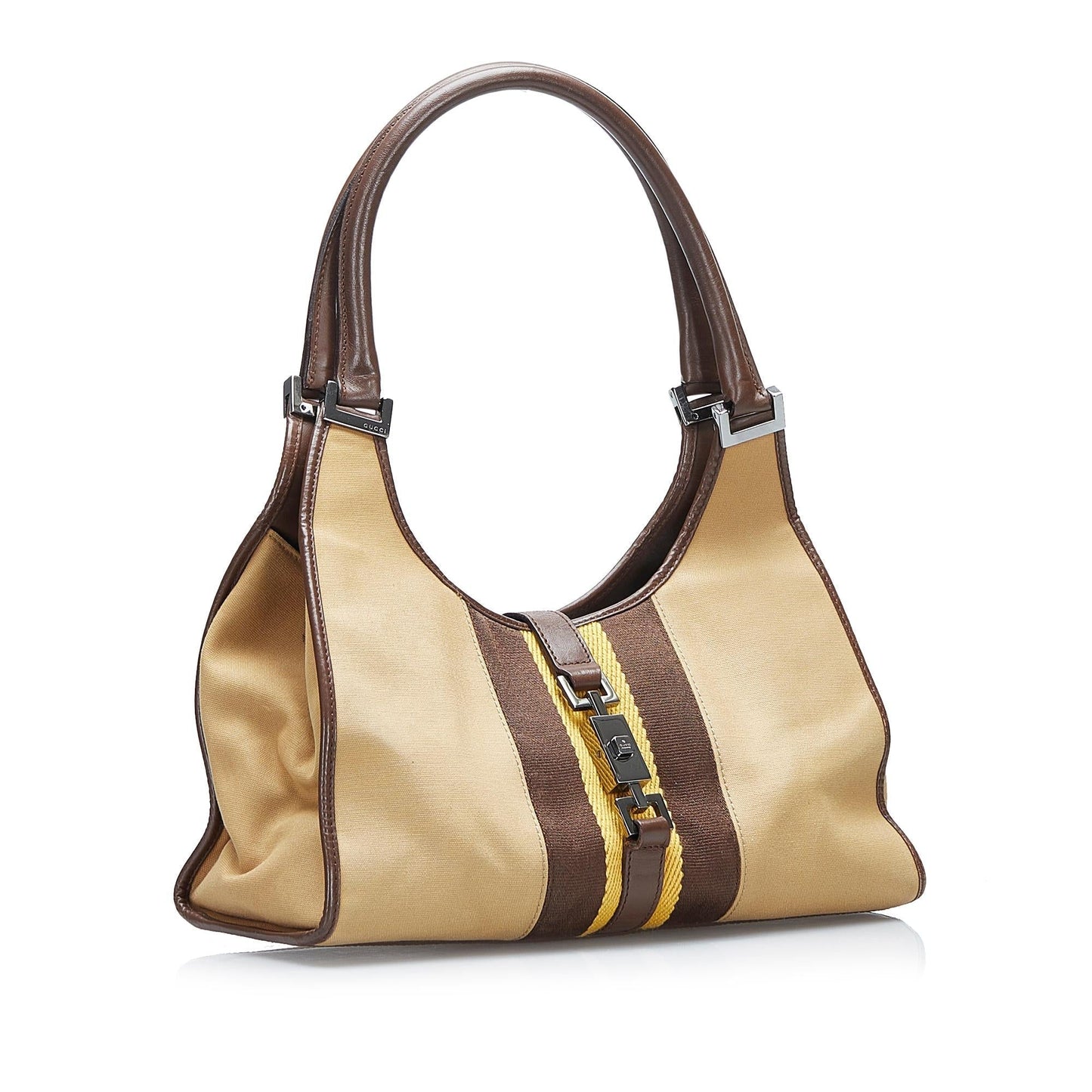 Gucci Web Jackie Bardot SHG-k8Xx7L Canvas Calf Brown Shoulder Bag